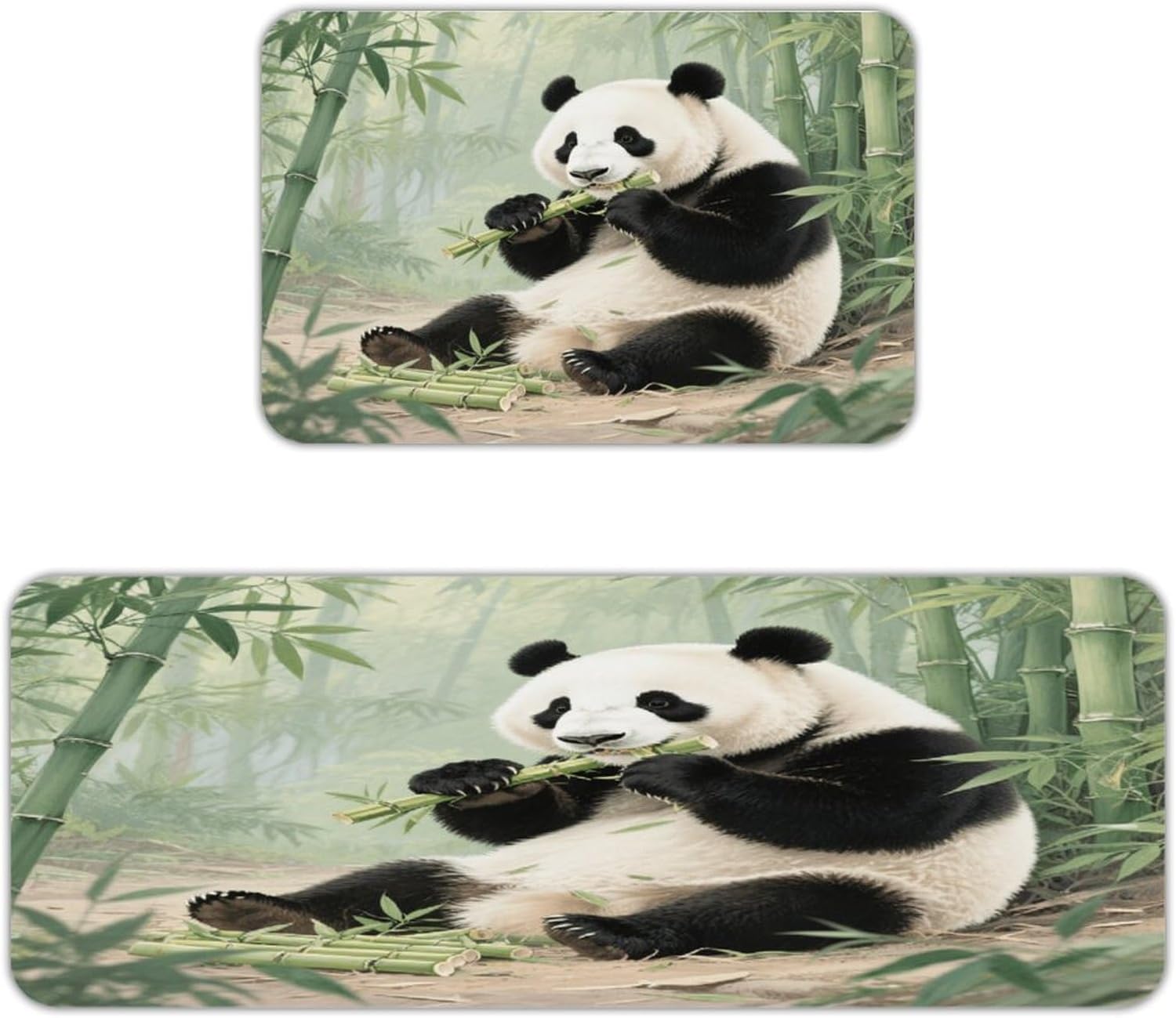 Giant Pandas Eating Bamboo Kitchen Mat Kitchen Rug Set | Kitchen Rugs Flannel Velvety Washable breathable Water Absorbent Soft ，kitchen utensils for Kitchen, Floor,Laundry