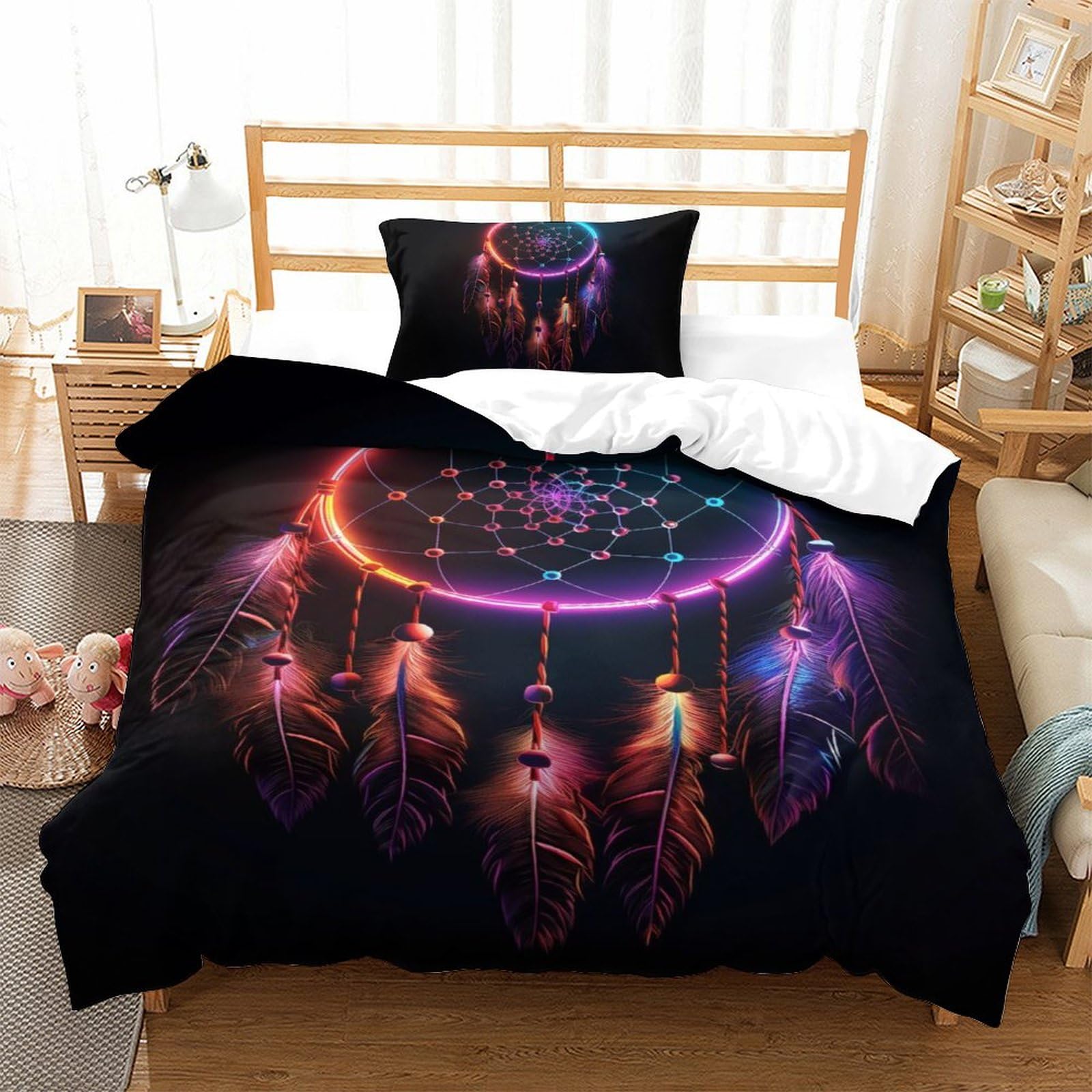 Parure de lit en microfibre 3 pièces housse de couette 3D 135x200 avec fermeture éclair