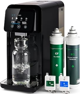 HO3 Home One Auftisch Osmoseanlage für Trinkwasser mit 4 Temperaturstufen (RT, 50, 85, 95°C), 10 Stufen Wasserausgabe, mit Echtzeit TDS, 8 Stufen Filtration und Doppel-Luma-UV, Wasserfilter (Schwarz)