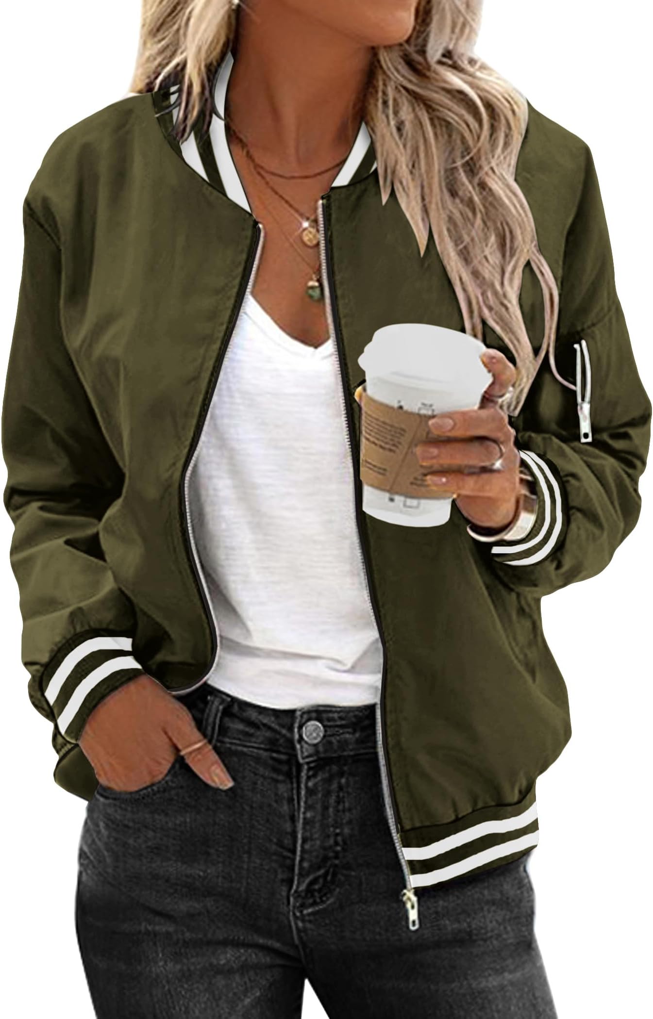 Zeagoo Women's Bomber Jacket Casual Coat Zip Up Spring Fall Clothes with Pockets S-XXL