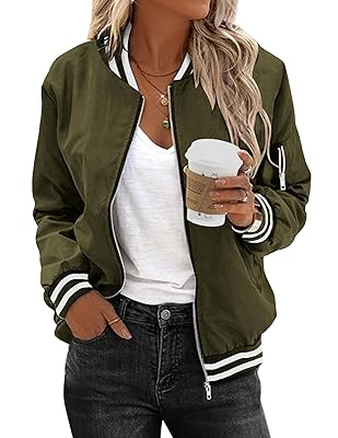 Zeagoo Women's Bomber Jacket Casual Coat Zip Up Spring Fall Clothes with Pockets S-XXL