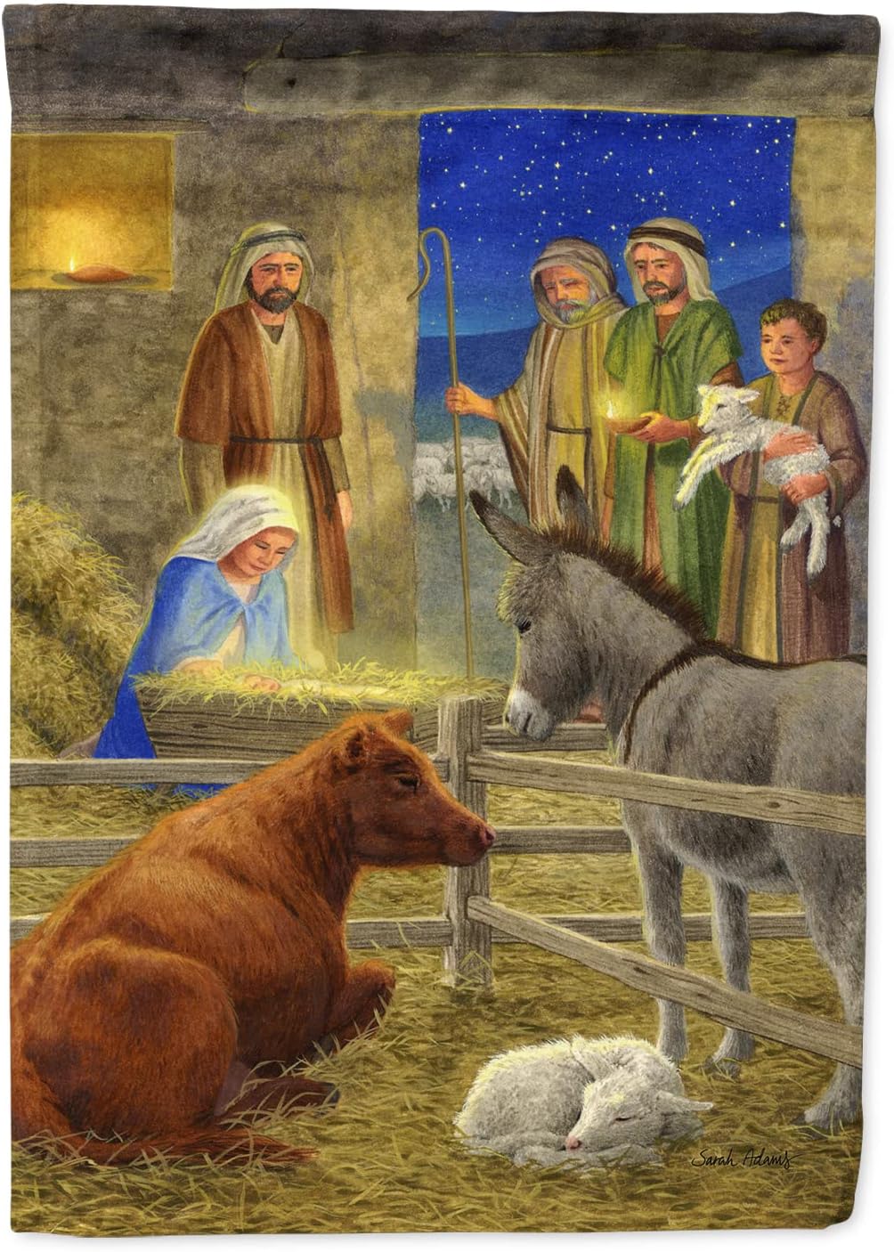 Caroline's Treasures ASA2142CHF Nativity Scene House Flag Large Porch Sleeve Pole Decorative Outside Yard Banner Artwork Wall Hanging, Polyester, House Size, Multicolor