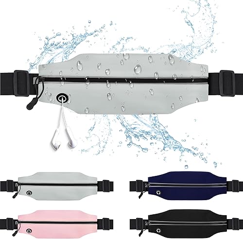 Miniatura 9 de Cinturón delgado para correr para hombres y mujeres, riñonera para teléfono, bolsa reflectante con cremallera, bolsillo para entrenamiento, Negro