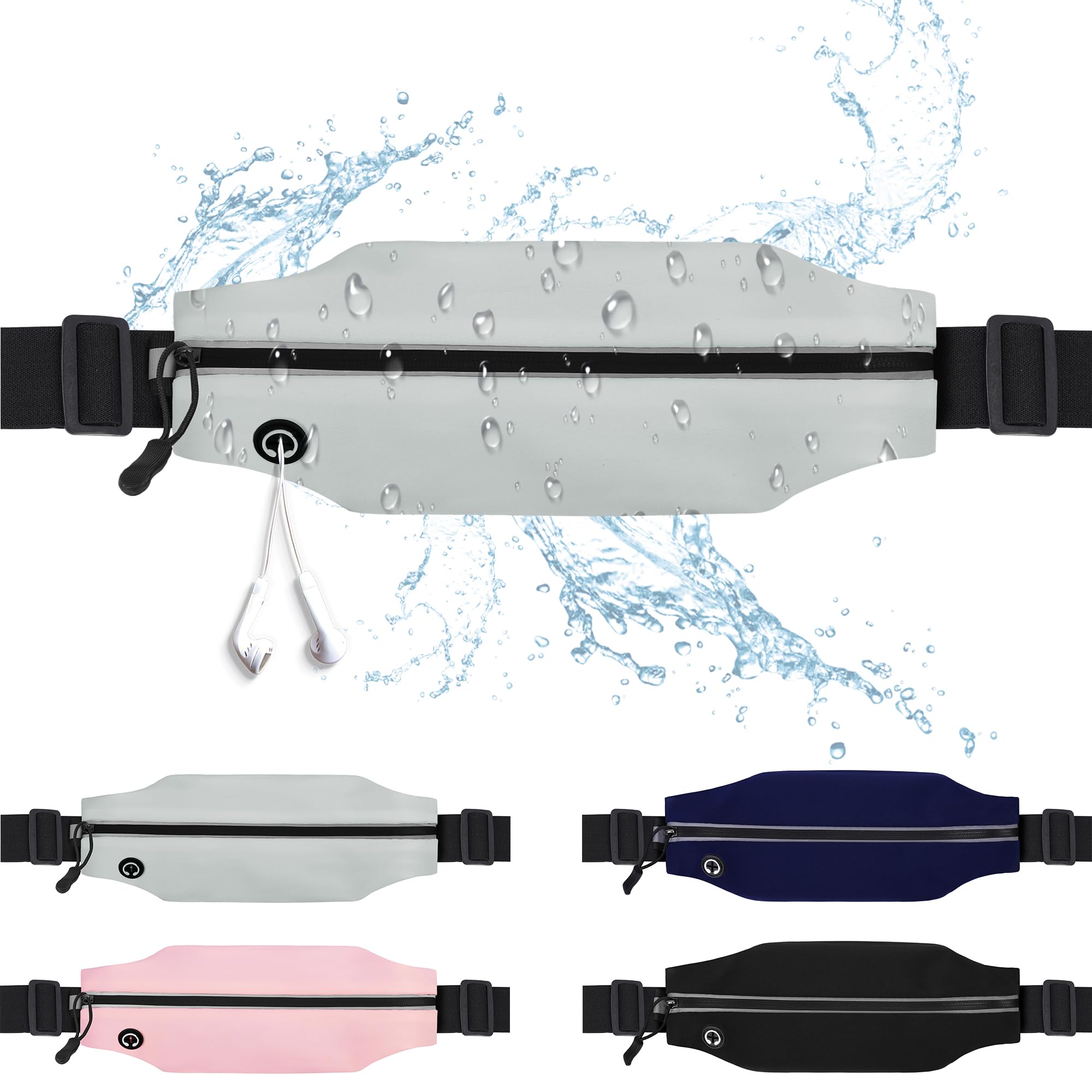Slim Running Belt For Men and Women Waist Fanny Pack Phone Holder Pouch Bag Reflective Zipper Pocket Workout