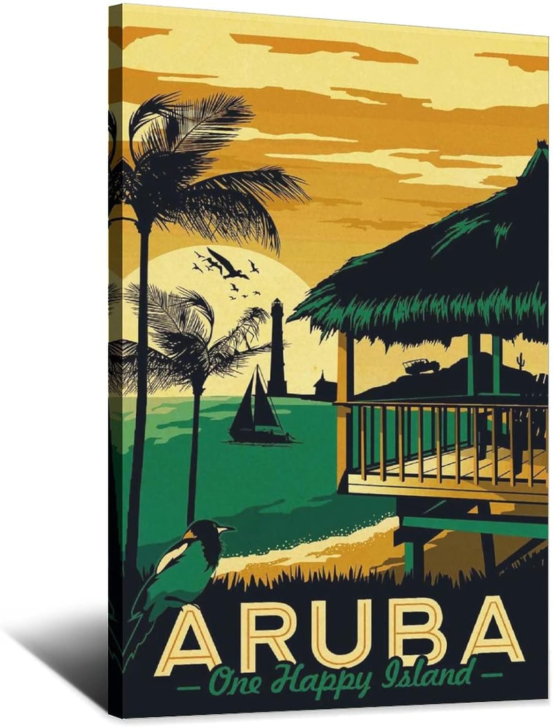 QRTY Aruba Sunset Skyline Vintage Travel Poster Canvas Art Wall Decor Poster Picture Print Painting Posters Gift 16x24inchs(40x60cm)