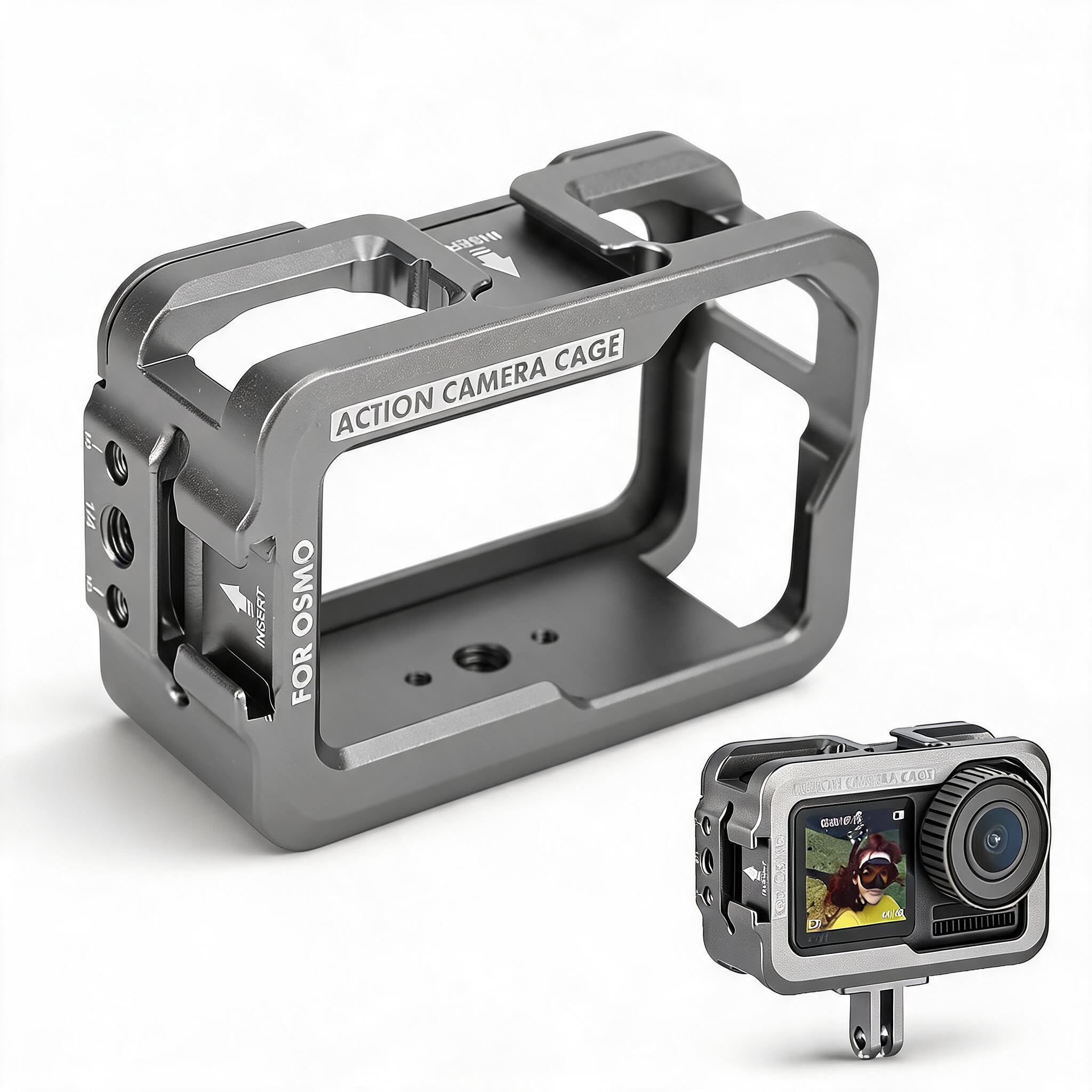 Funda protectora para cámara de acción DJI Osmo, carcasa protectora con 2 soportes de zapata fría, color blanco plateado.