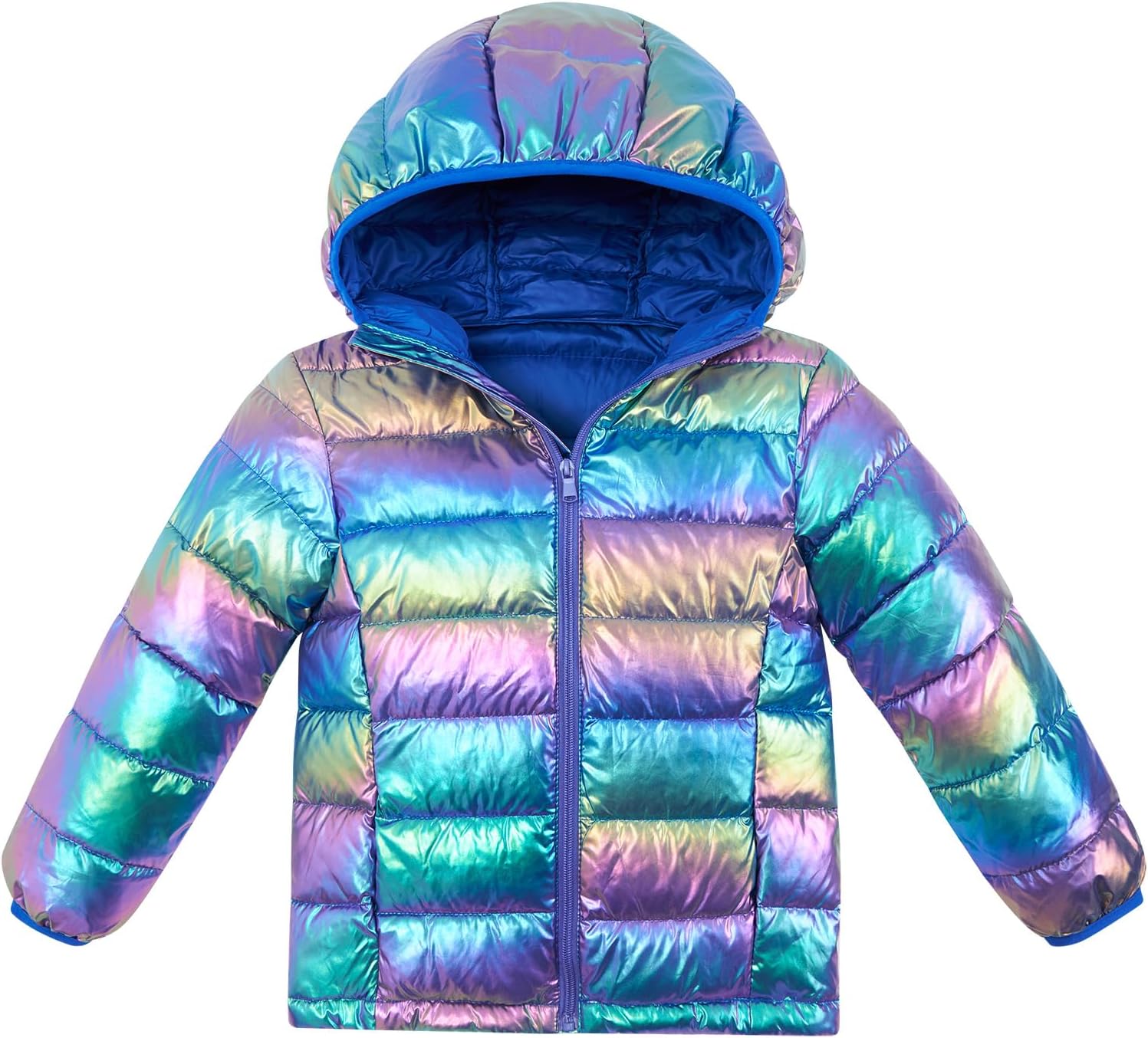 LovekiderGirls Down-alternative Hologram Hooded Jacket 10-12 Years Old Bright Purple Blue Cool Winter Coat for Kids School and Outdoor Fashion Outerwear