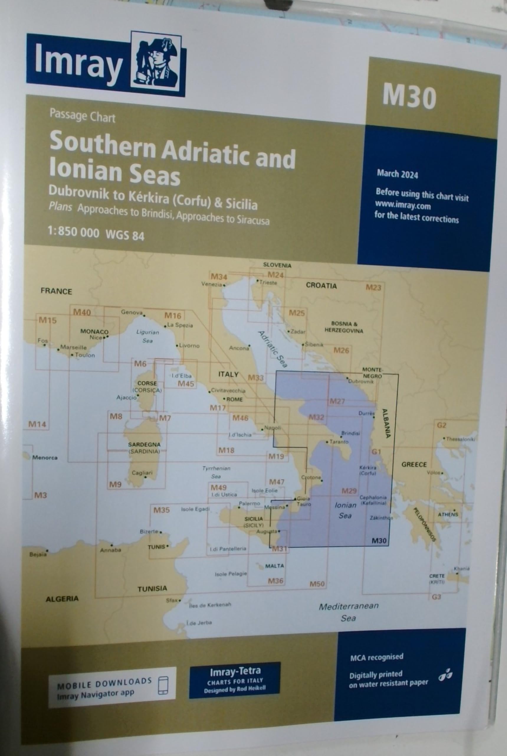 Imray Chart M30: Dubrovnik to Kerkira (Corfu) & Sicilia by Imray (Paperback,...