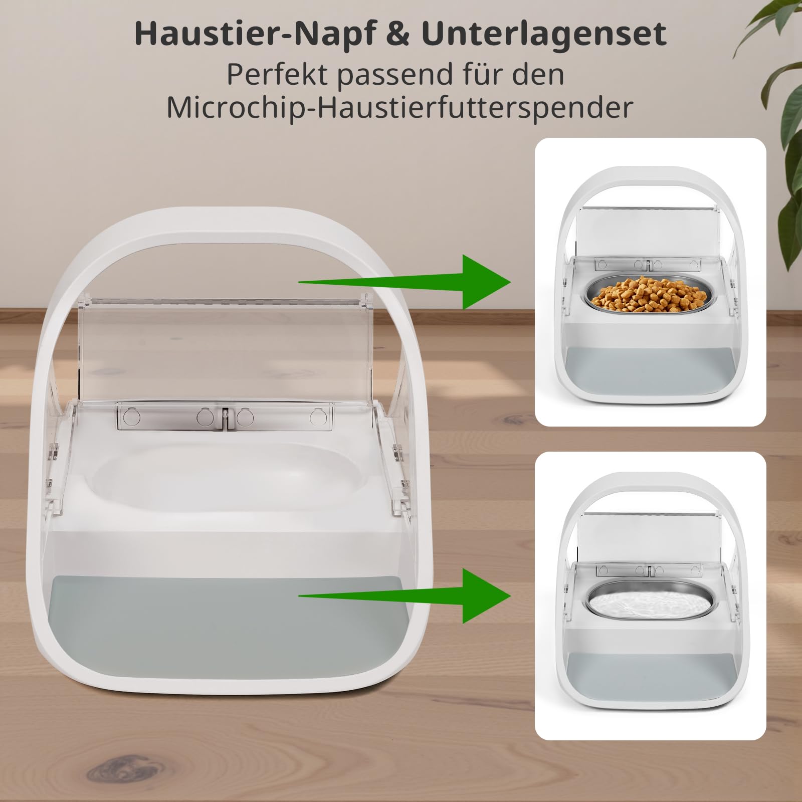 Edelstahlschalen für automatischen Mikrochip-Futterautomat für Haustiere – Dichtungsring-Design zur Frischehaltung und Geruchsreduzierung, Edelstahl 304, leicht zu reinigen, 2er-Set Plus Unterlage