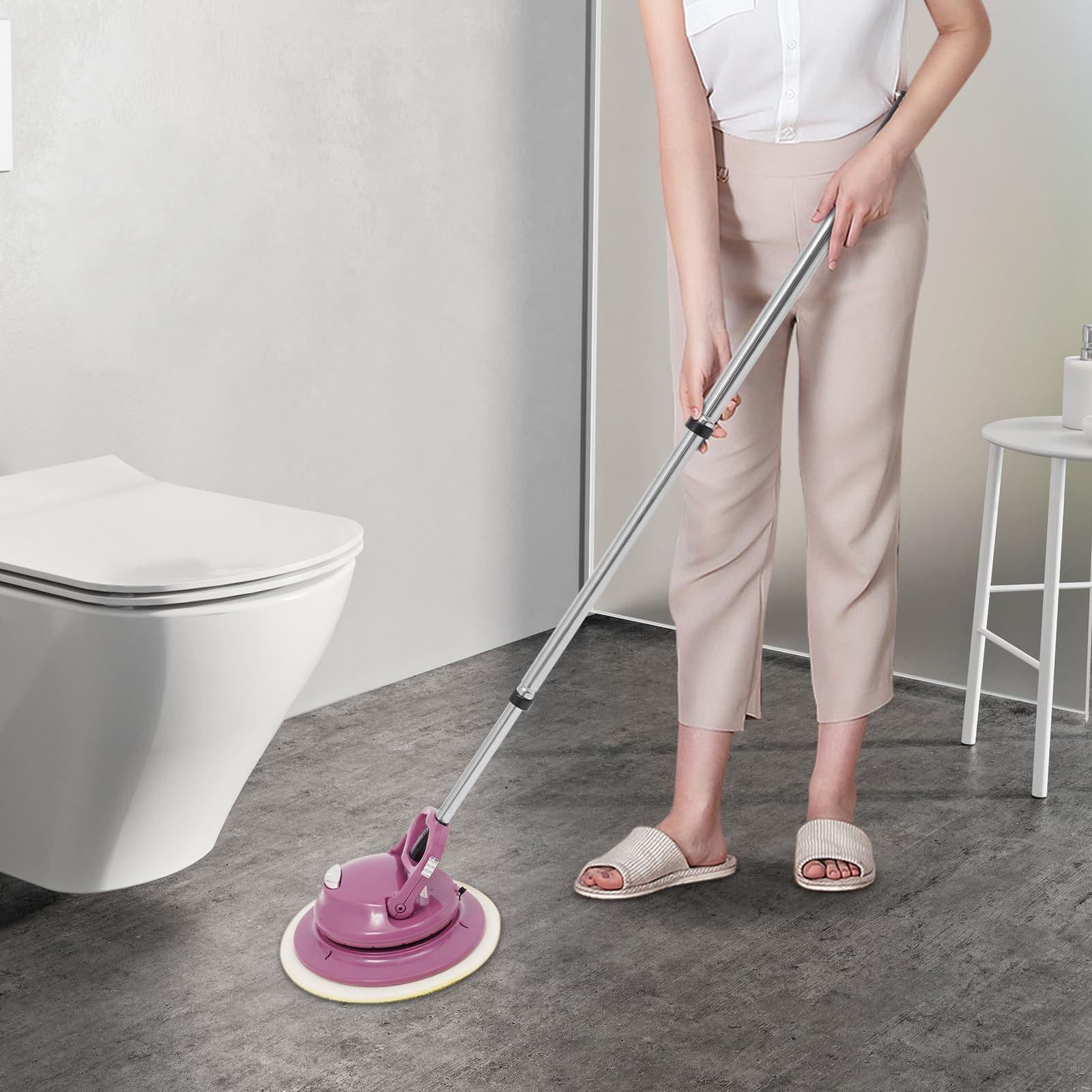Mopa eléctrica rosa con cable USB 36 W 160 RPM con batería con 6 almohadillas y luz LED – Limpiador de suelos para madera, azulejos y laminados