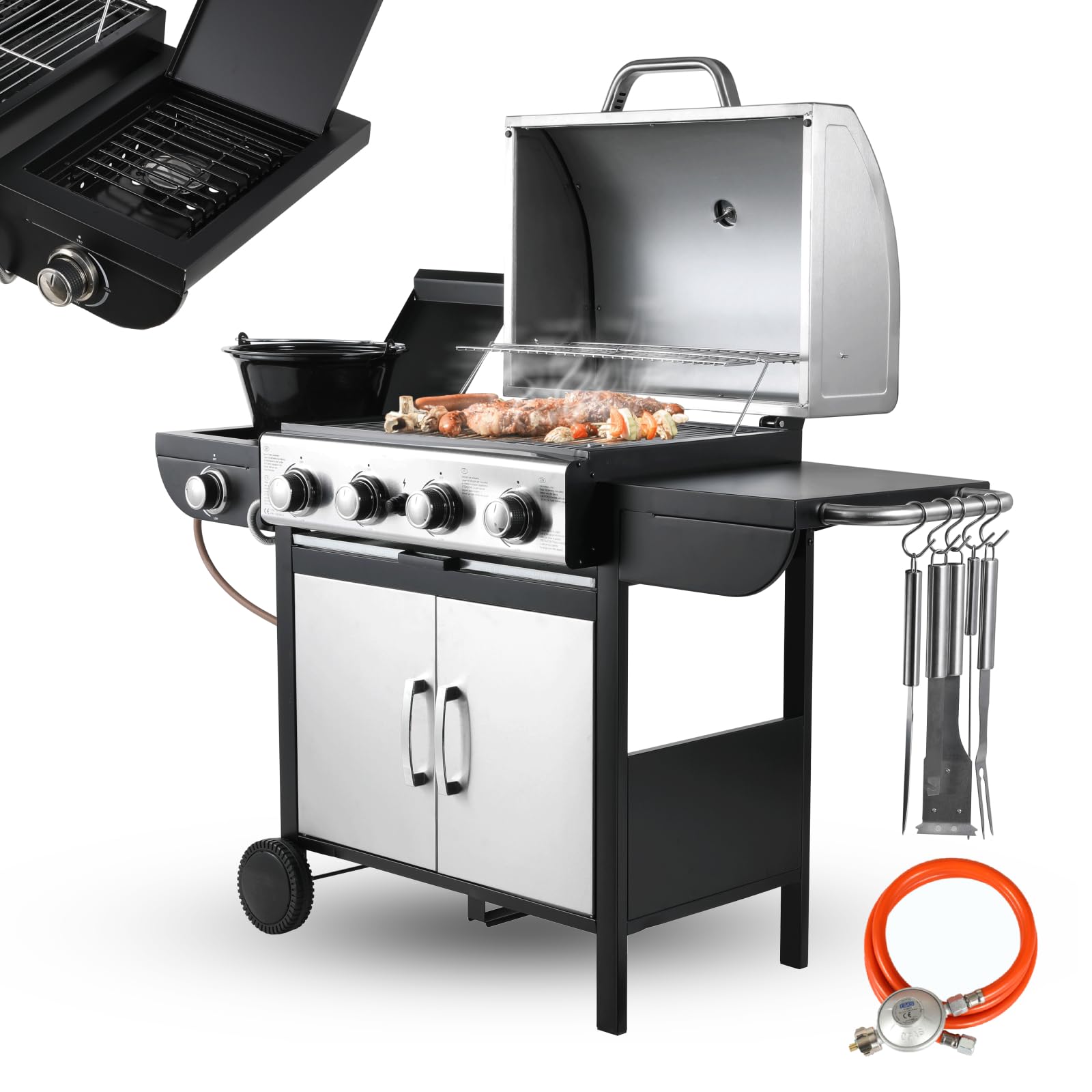 Griglia A Gas 4 Bruciatori In Acciaio Inox - Portatile, Senza Fumo, Per Campeggio E Giardino - Foto 2