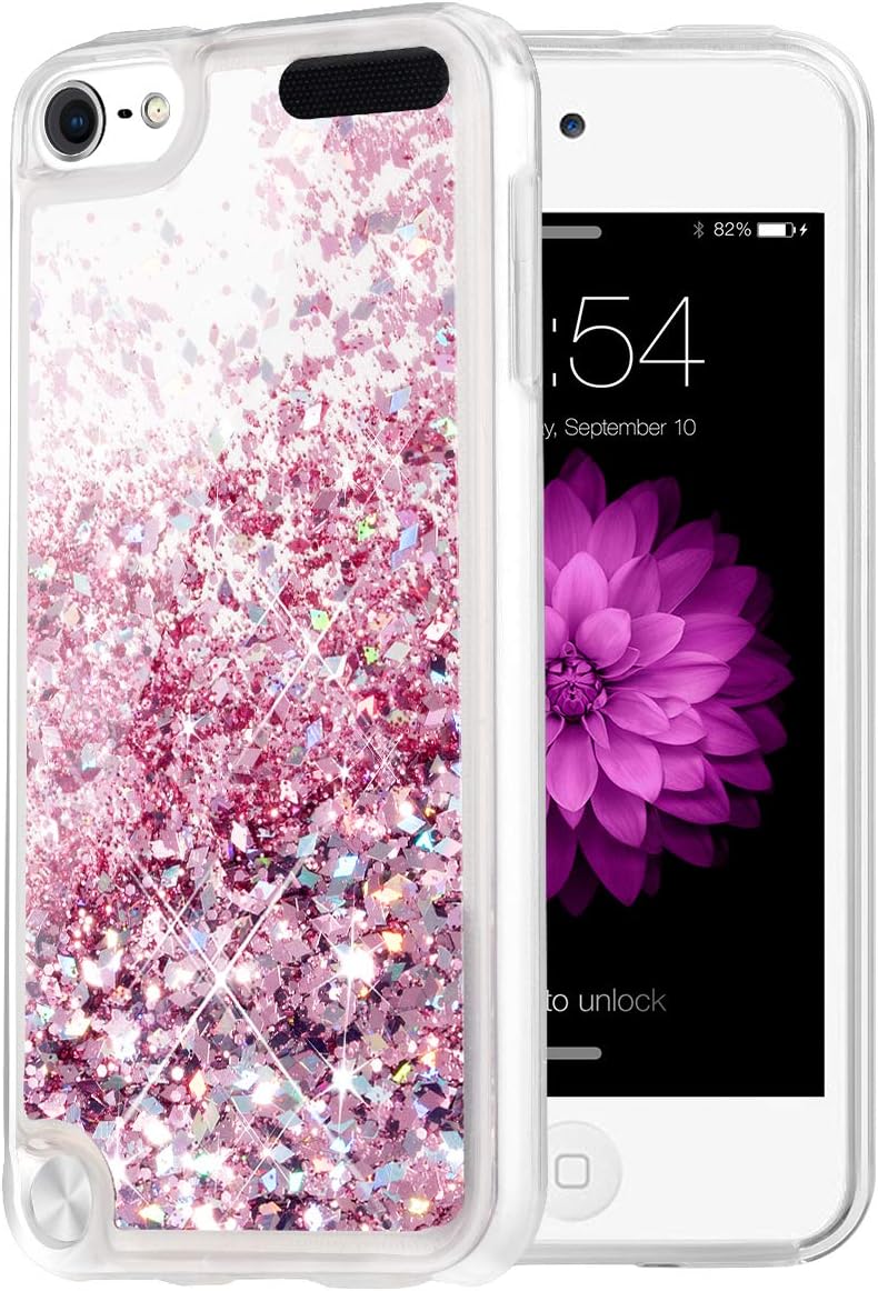 iPod Touch 5 6 7 Case, Caka iPod Touch 7th Generation Glitter Case Liquid Series Luxury Fashion Bling Flowing Liquid Floating Sparkle Glitter Girly Soft TPU Case for iPod Touch 5 6 7 (Rose Gold)