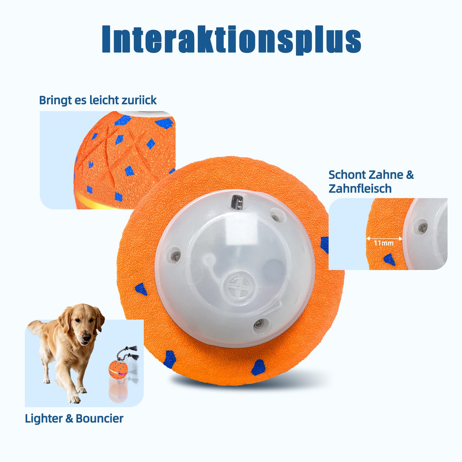Hundespielzeug,Interaktives Hundespielzeug Hoch Elastisch und Robust Hundeball,Verschiedene Spielmodi mit Rotierendem Licht und Vogelzwitschern zur Aufmerksamkeitslenkung Ihres Haustiers