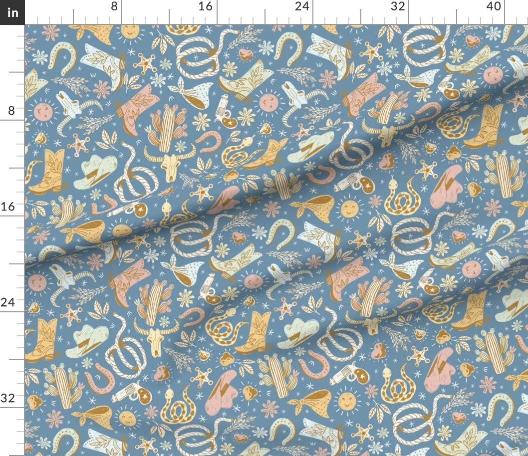 Spoonflower Fabric - Blue Cowboy Pastel Rustic Country Western Style Down Home Cowgirl Printed on Petal Signature Cotton Fabric by The Yard - Sewing Quilting Apparel Crafts Decor