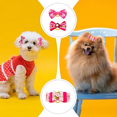Miniatura 4 de 12 lazos para perros de tamaño pequeño para pelo de cachorro con bandas de goma, lindo tocado rosa para perritos y gatos con diamantes de imitación,