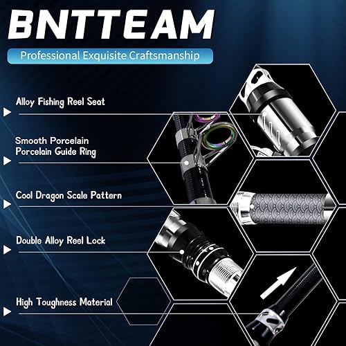 Miniatura 2 de Juego de caña de pescar giratoria y carrete portátil, caña de pescar de fibra de carbono con punta fluorescente, con línea de señuelos de pesca,