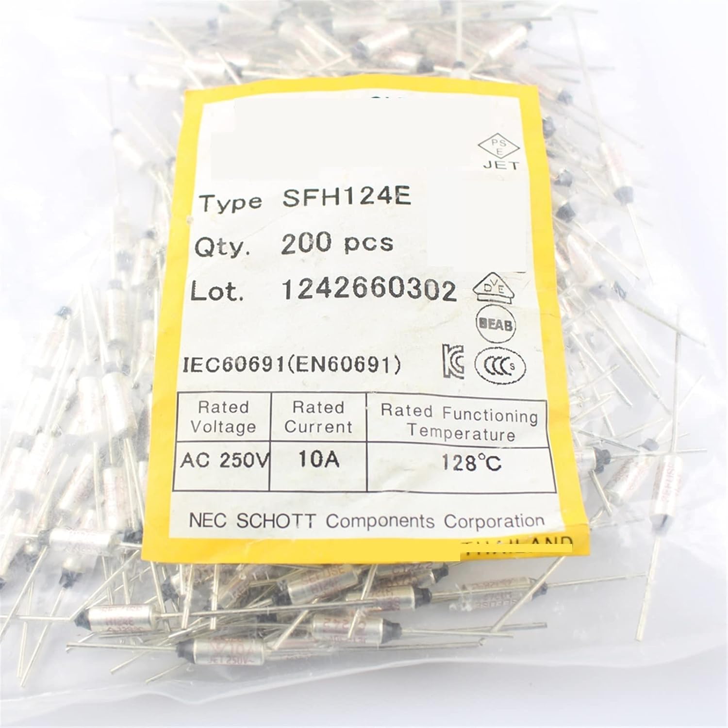 10pcs Microtemp Axial Thermal Fuse Cutoff 128 Degree 250V 10A SFH124E