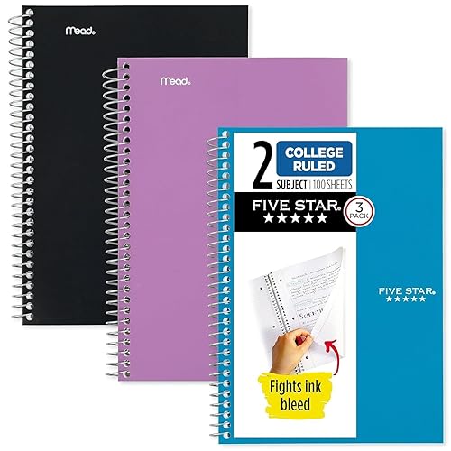 Five Star Spiral cuaderno rayado 2 temas de 6 pulgadas x 95 pulgadas 1 hojas colores surtidos 618 Variados 3 paquete de