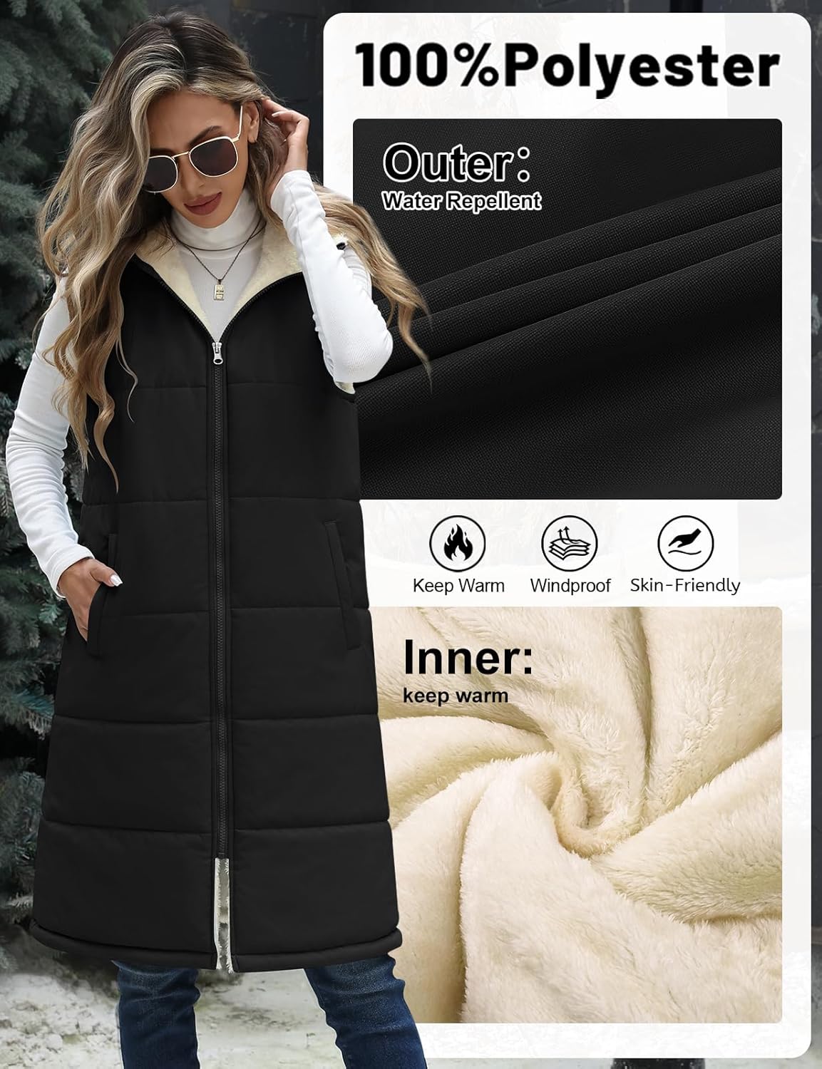 Womens Long Fleece Vest Sleeveless Zip Vest Sherpa Quilted Jacket Trendy Warm Fall Winter Coat Outerwear 2025 - Image 5