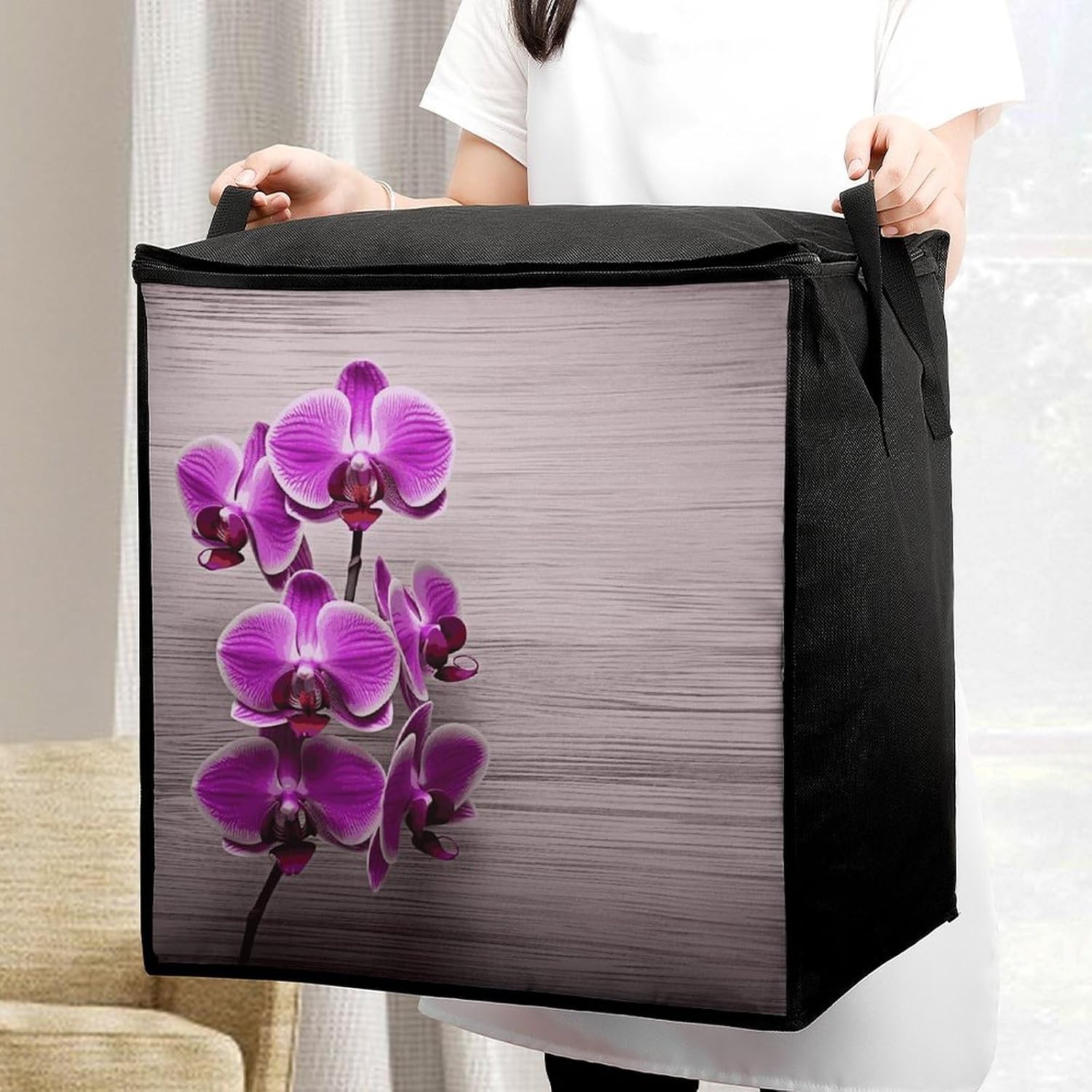 Orchid Storage Bags Moving Bags Storage Bins | Comforter Storage Bag Reinforced Handles & Zippers Foldable Closet Organizers and Storage for Blanket Pillow Clothes