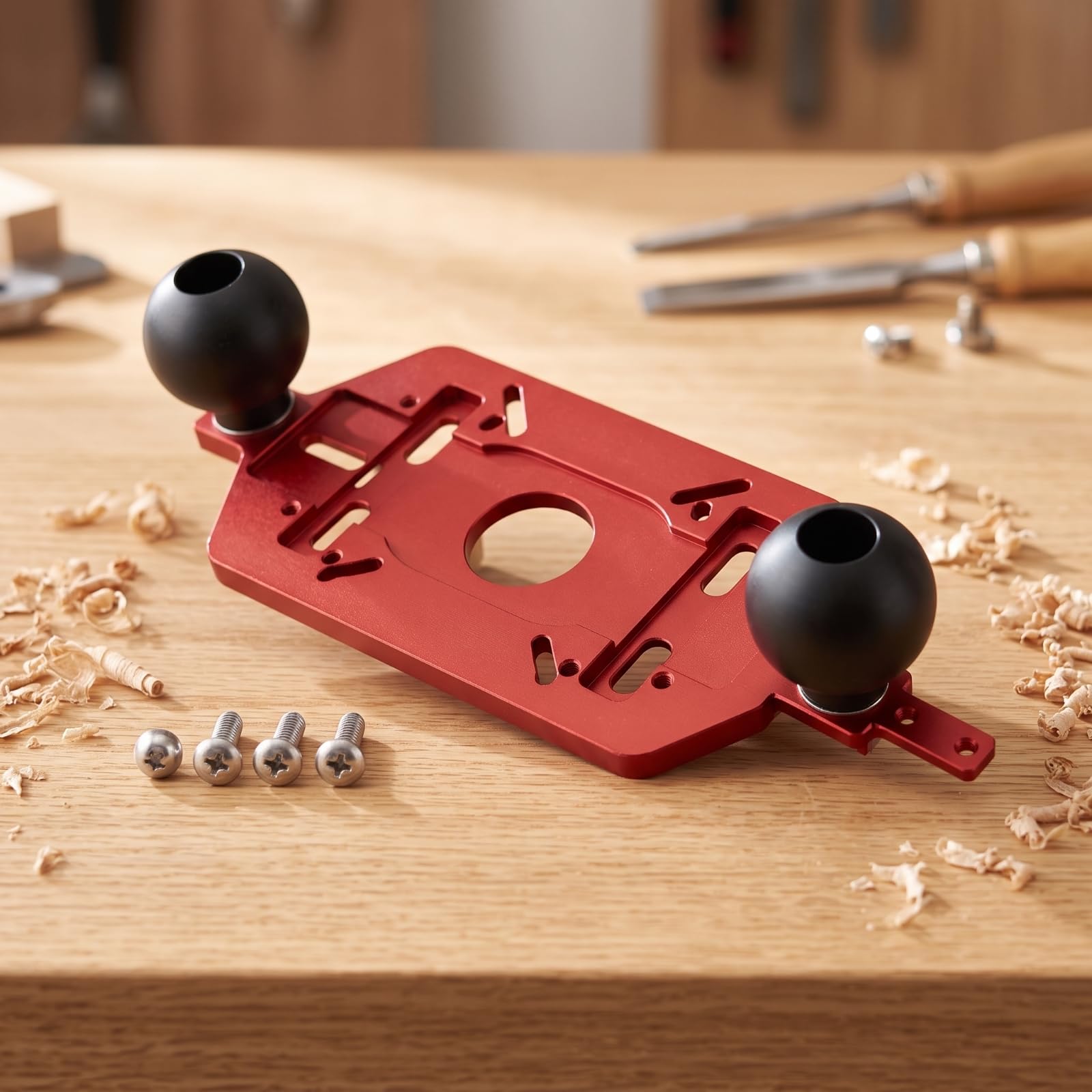 Ronyme Base de Fresadora para Madera Placa Soporte Fresadora Adaptación Recorte Guía Recta con Apertura Central Aluminio, Base De Enrutador Con Mango