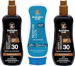 2 x Australian Gold SPF 30 Bronzer Spray Gel 237ml & Moisture Lock 237ml