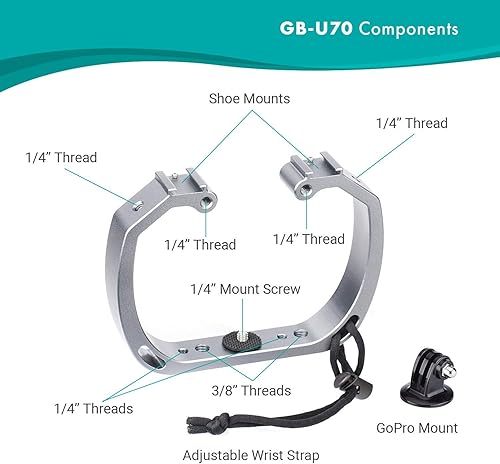 Miniatura 3 de Movo GB-U70 Equipo de buceo submarino para GoPro Hero con soportes de zapata fría, correa de muñeca - Funciona con HERO3, HERO4, HERO5, HERO6