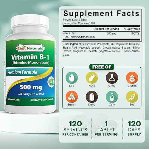 Miniatura 2 de Best Naturals Vitamina B1 como mononitrato de tiamina 500 mg 120 tabletas (120 unidades (paquete de 1))