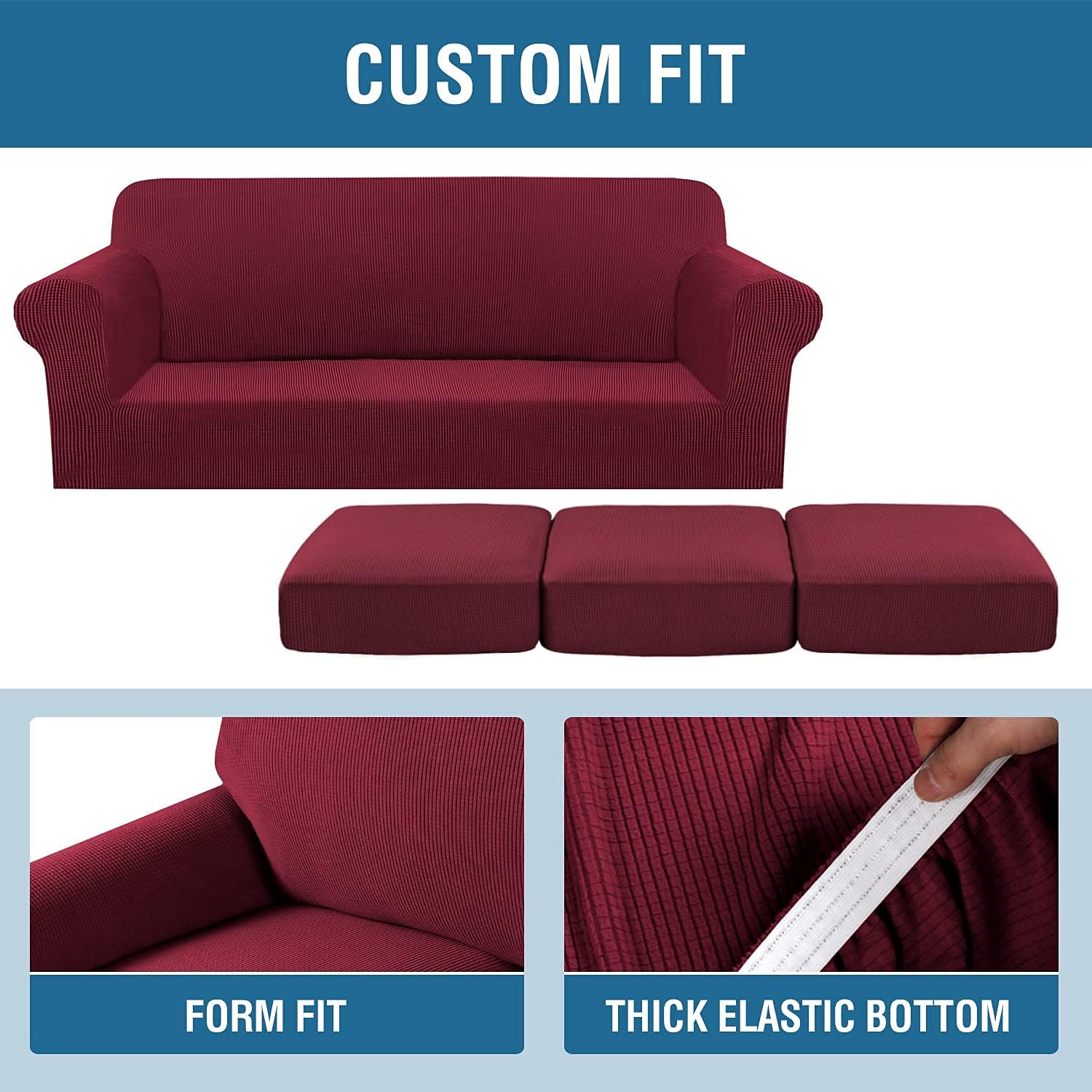 H.VERSAILTEX Burgundy Sofa Covers for 3 Cushion Couch Bundles Loveseat Covers for 2 Cushion Couch