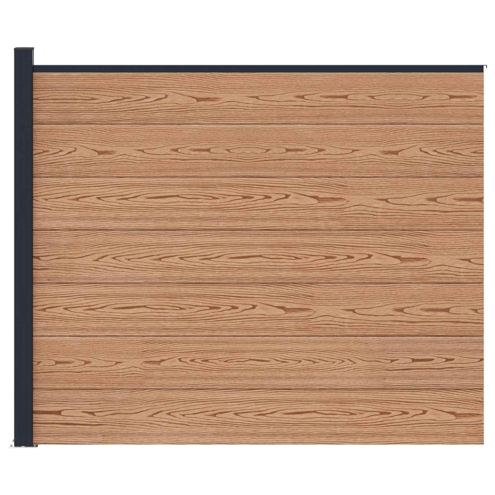 WPC Sichtschutzzaun Braun 175x146 cm - Modularer Gartenzaun aus Holz-Kunststoff & Aluminium mit Pfosten - Robustes Zaunelement Set für Garten & Terrasse