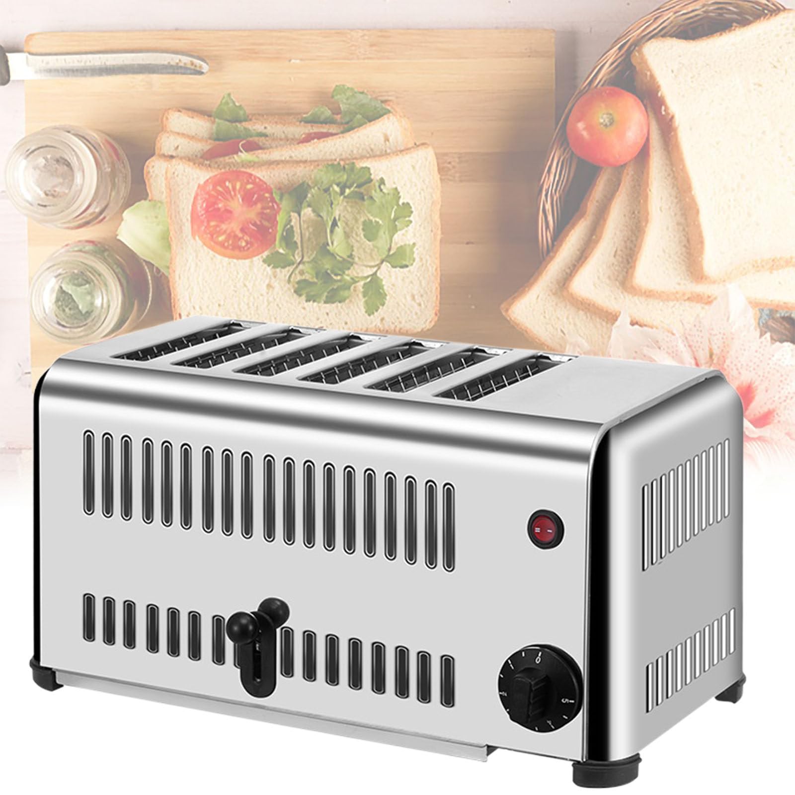 Tostadora Comercial de 2240 W, Tostadora de 6 Rebanadas, Tostadora Mejorada de Acero Inoxidable, Máquina para Hornear Pan Comercial, con Ranuras Anchas y Bandeja para Migas Extraíble