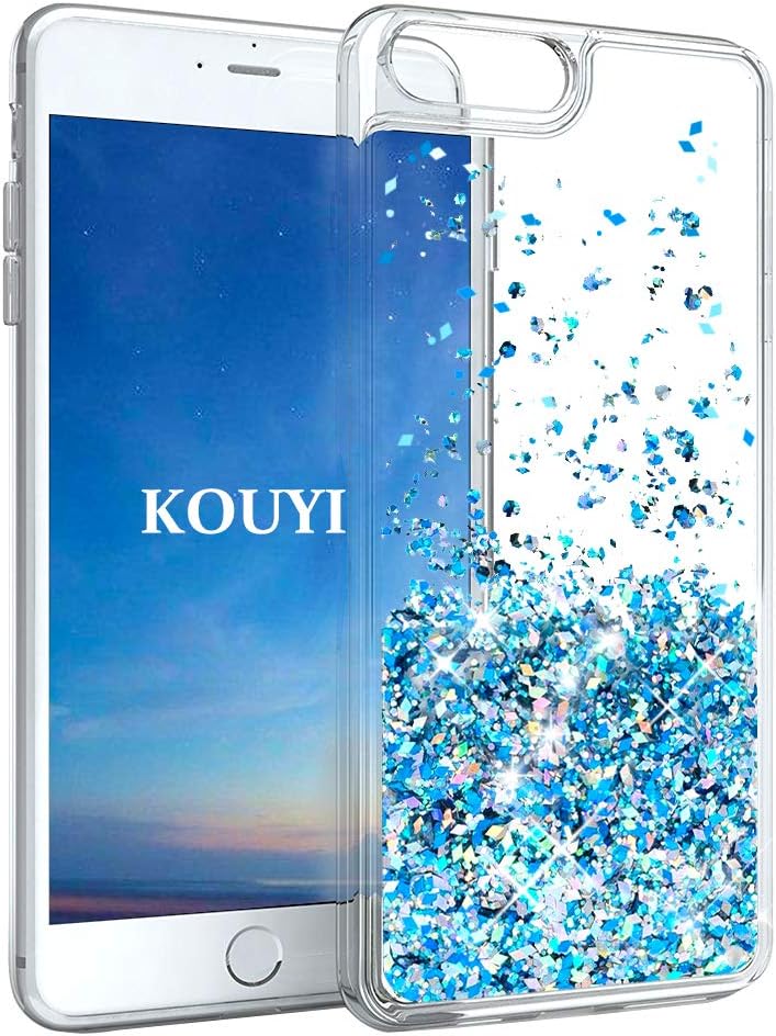 KOUYI for iPhone 8/7 Plus Case Glitter, [Dream Star Series] Fashion Bling Quicksand 3D Design Clear Transparent TPU Protective Cover for iPhone 8 Plus/iPhone 7 Plus (Silver Blue)