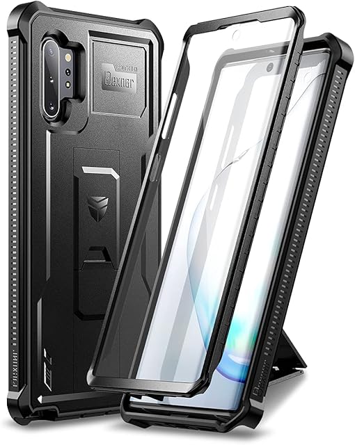 Dexnor for Samsung Note 10+ Case, [Built in Screen Protector and Kickstand] Heavy Duty Military Grade Protection Shockproof Protective Cover for Samsung Note 10+ - Black