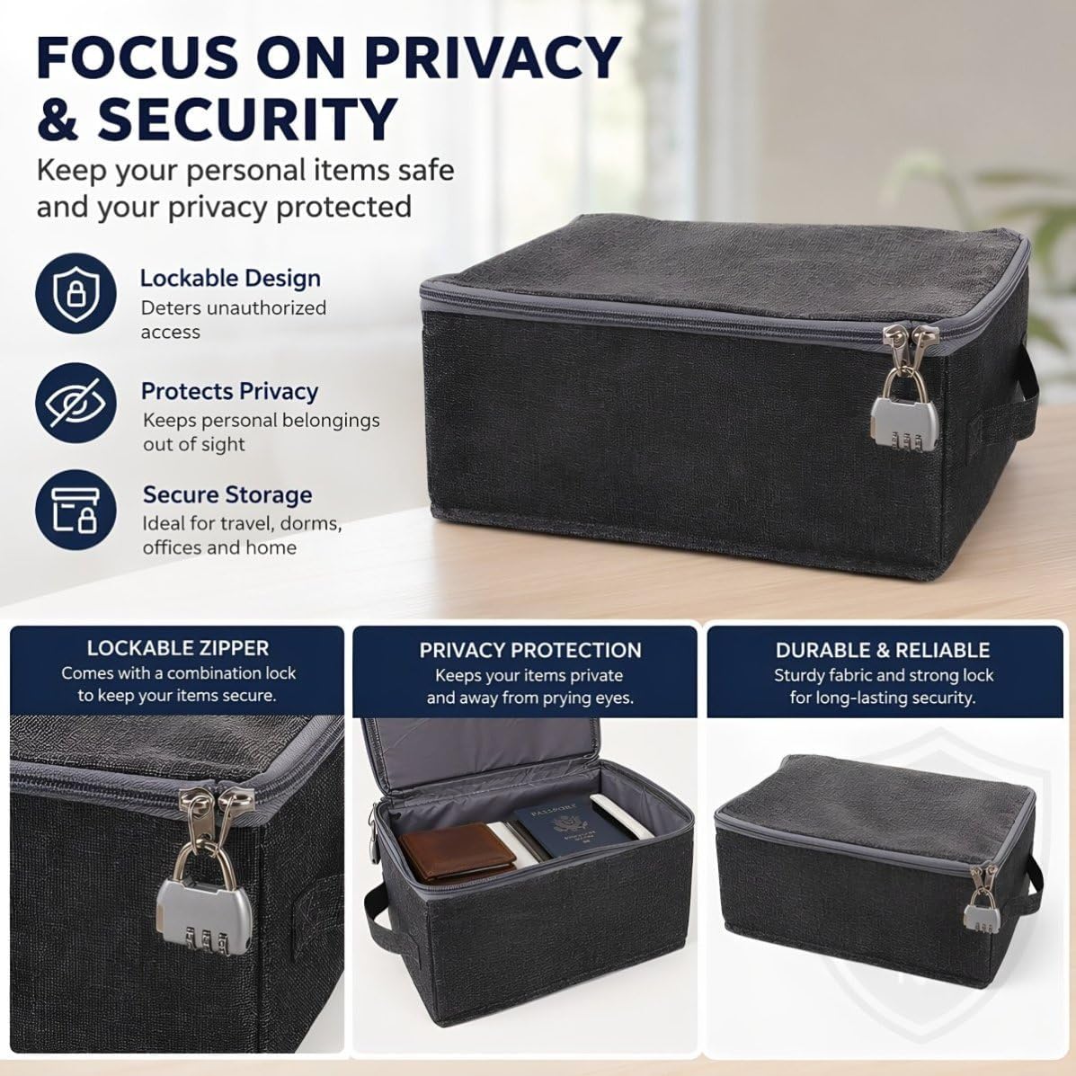 Alipis Discreet Oxford Small with Lid Bag Zipper, Storage Lockable image 3