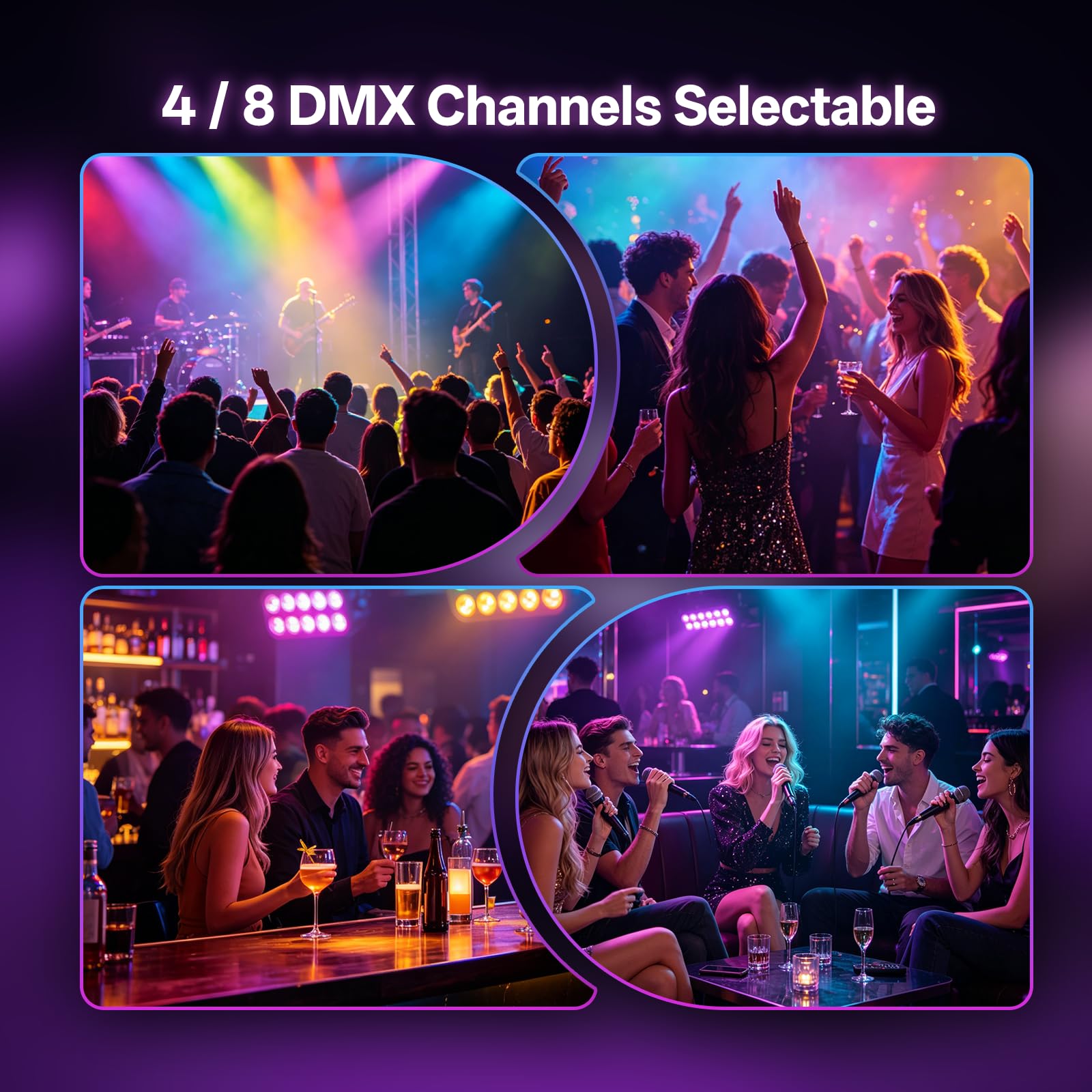 LED Par, 6 Stück 80W 4-in-1 RGBW Bühnenlicht, mit unbegrenzter Farbmischung | Unterstützt Fernbedienung, DMX512 und Sprachsteuerung, geeignet für Partys, Clubs, Bars, Weihnachten