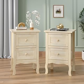Bonnlo Nightstands Set of 2, Solid Wood Nightstand Unfinished for Color DIY, Small Night Stand for Bedroom, Natural Wood Nightstand with Drawers, Light Wood Nightstands, Real Wooden Bed Side Table