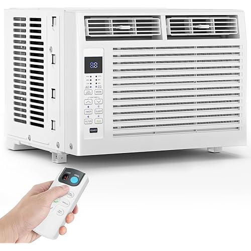 6000 BTU Window Air Conditioner Cool up to 250 Sq. Ft., Ultra-Quiet, Compact-size, Washable and Reusable Filter, Remote Control, 6 in 1 Energy Saving Window AC Unit Fits Small Bedroom, Home, Office