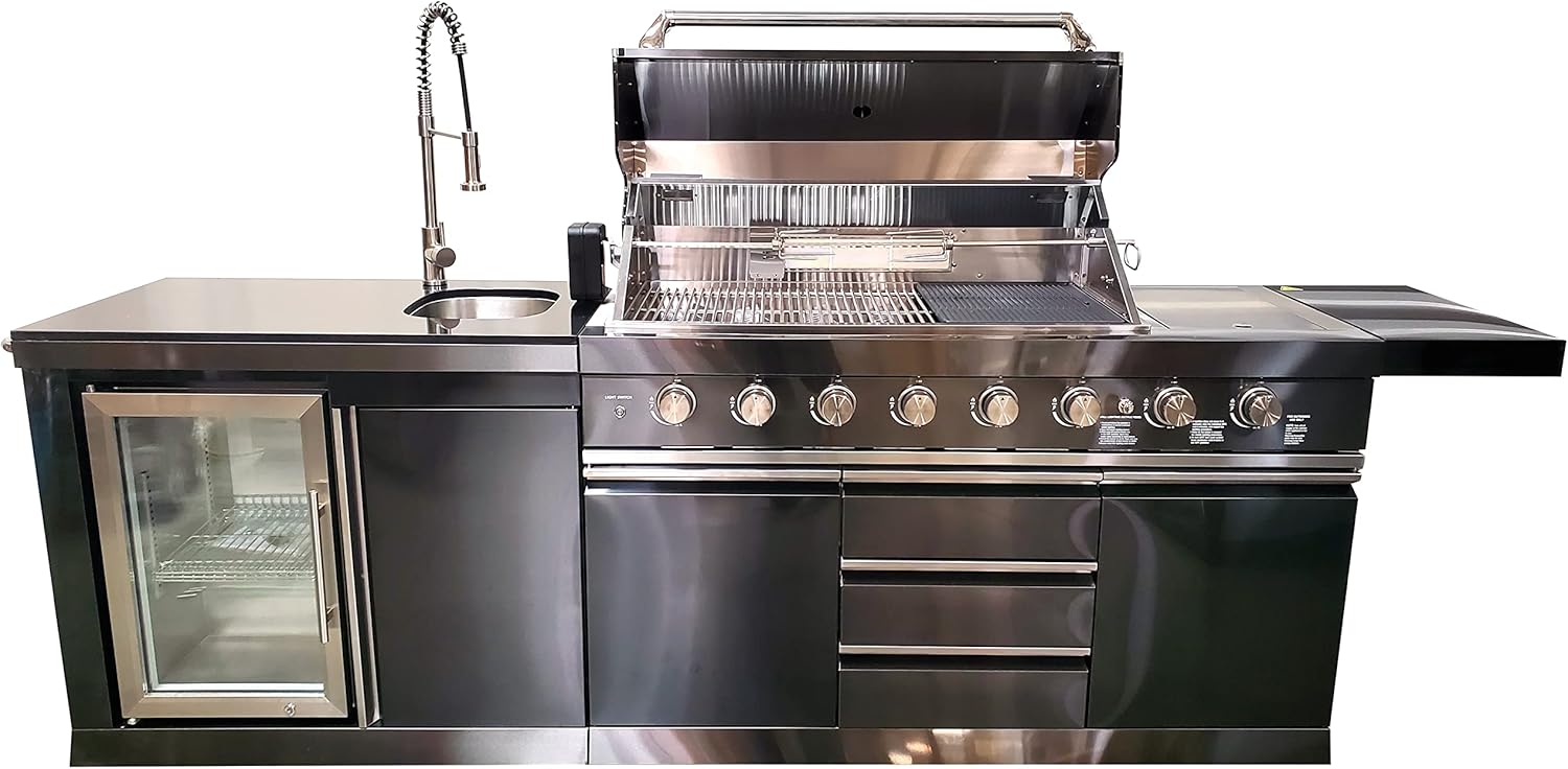 NEW 2 Piece Black Stainless Steel Outdoor BBQ Kitchen Grill