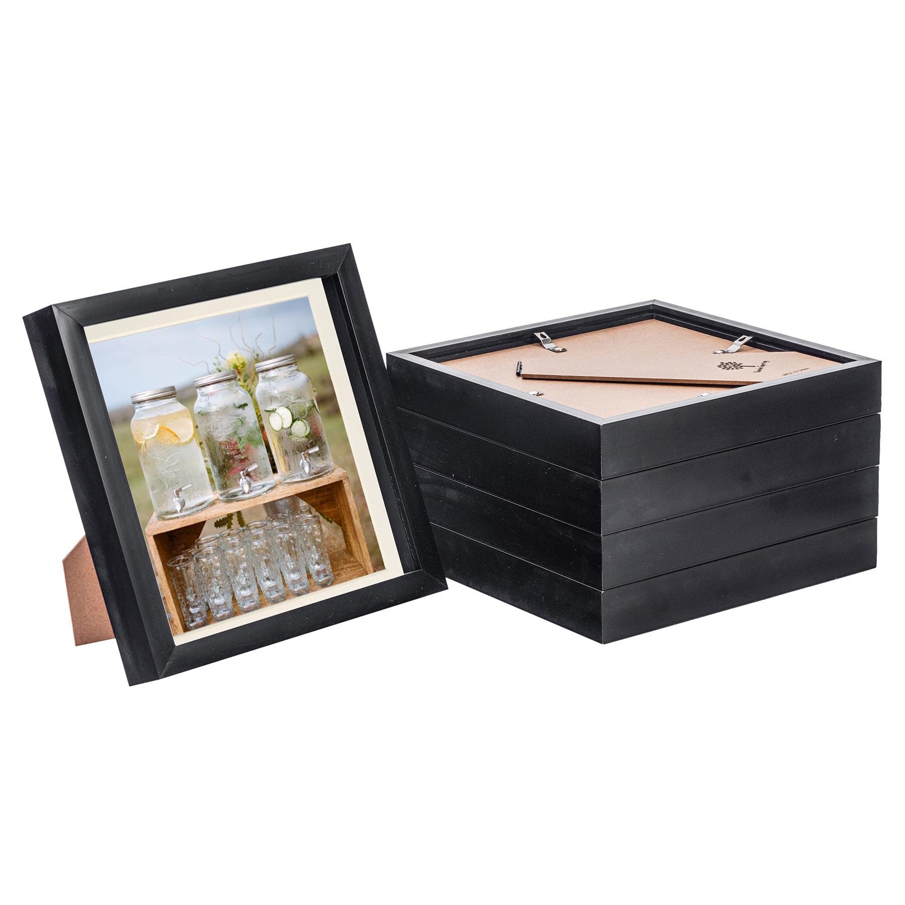 Nicola Spring Black 5 Piece 8 X 8 3D Shadow Box Photo Frame Set - Craft Display Picture Frame With 6 X 6 Mount - Glass Aperture - /Ivory