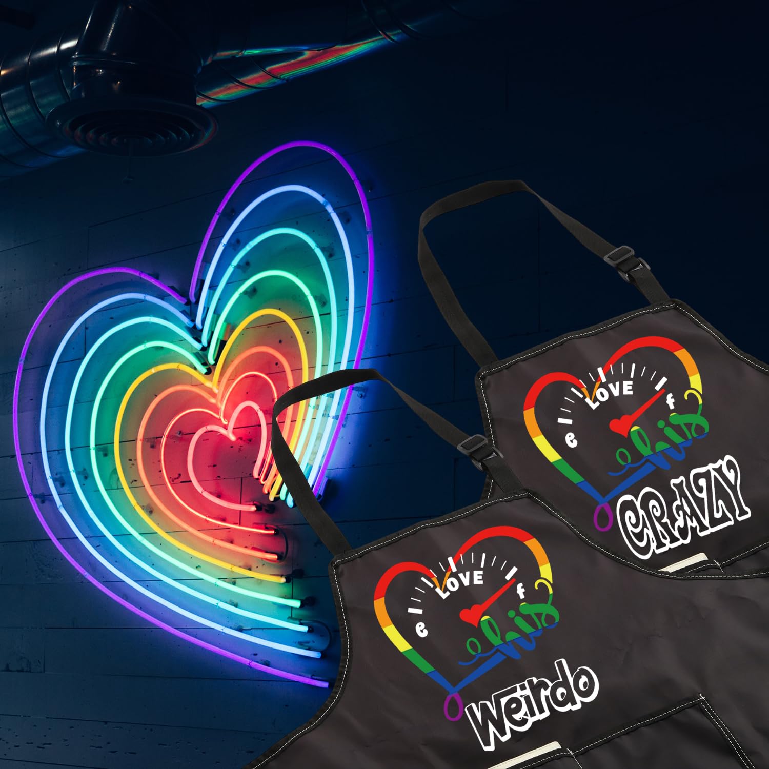MBMSO Delantal de cocina con texto en inglés "His Crazy His Weirdo", regalo de pareja gay, delantal de rayas arcoíris
