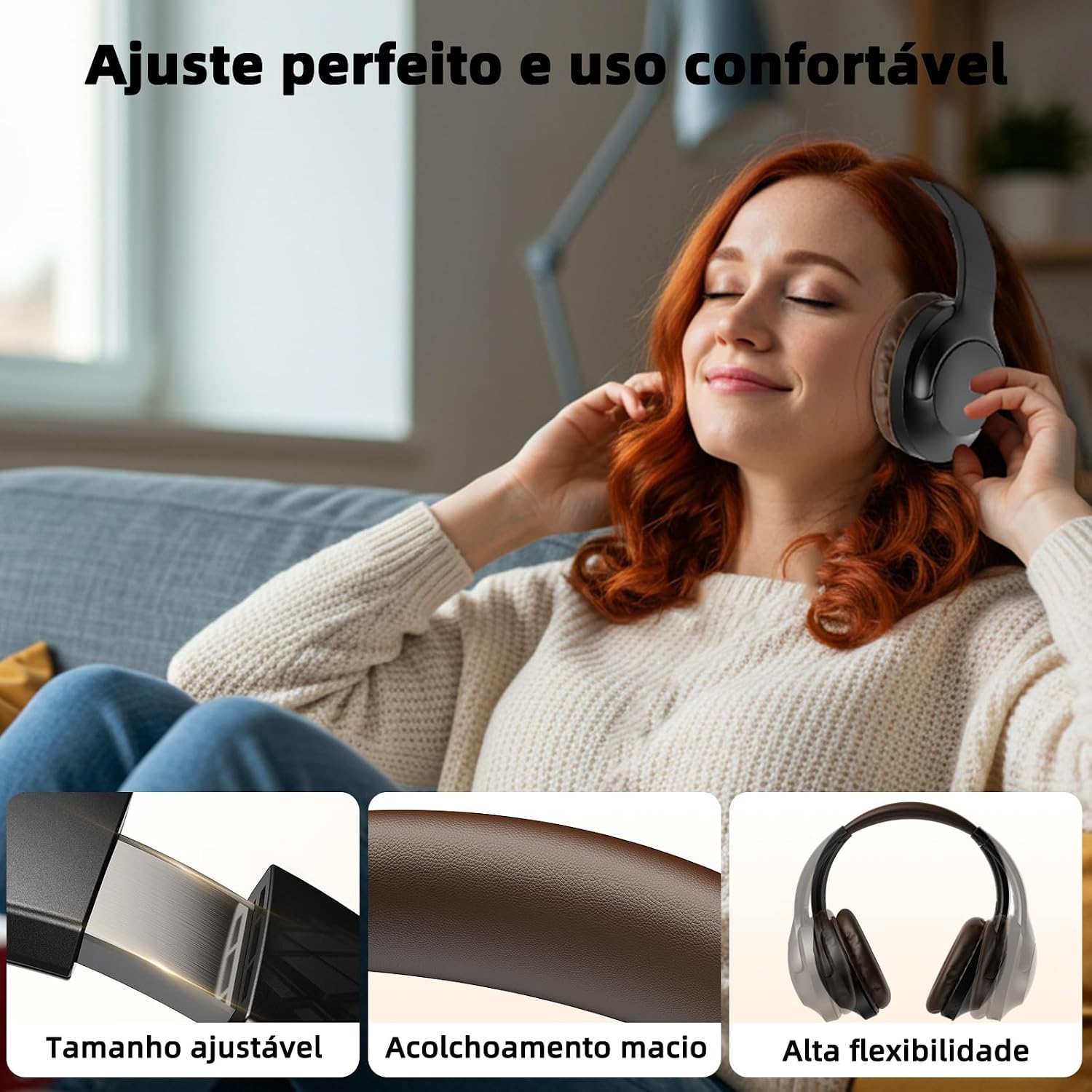 Fone de Ouvido Bluetooth 5.2 Sem Fio Headset, Cancelamento de Ruído 6.0, 10h Bateria, Conforto Premium Design Dobrável Headphone Over-Ear, Conexão Estável, Preto Marrom Fone de Ouvido Bluetooth 5.2 Sem Fio Headset, Cancelamento de Ruído 6.0, 10h Bateria, Conforto Premium Design Dobrável Headphone Over-Ear, Conexão Estável, Preto Marrom