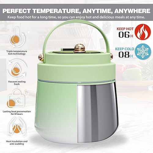 Miniatura 30 de Termo para alimentos calientes para adultos, 40 onzas, recipientes térmicos de sopa de boca ancha con aislamiento al vacío, caja de almuerzo de Negro