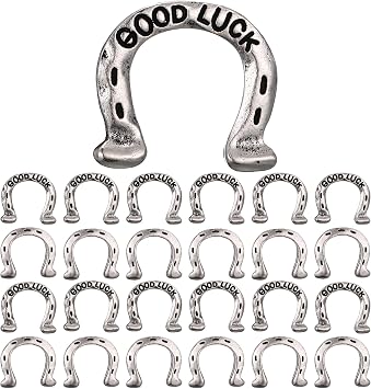 RoundFunny 24 Pcs Horseshoe, Good Luck Pocket Token Charm Coin with Good Luck Pewter Tokens for Irish Lucky Party Favor Christian Gifts Silver