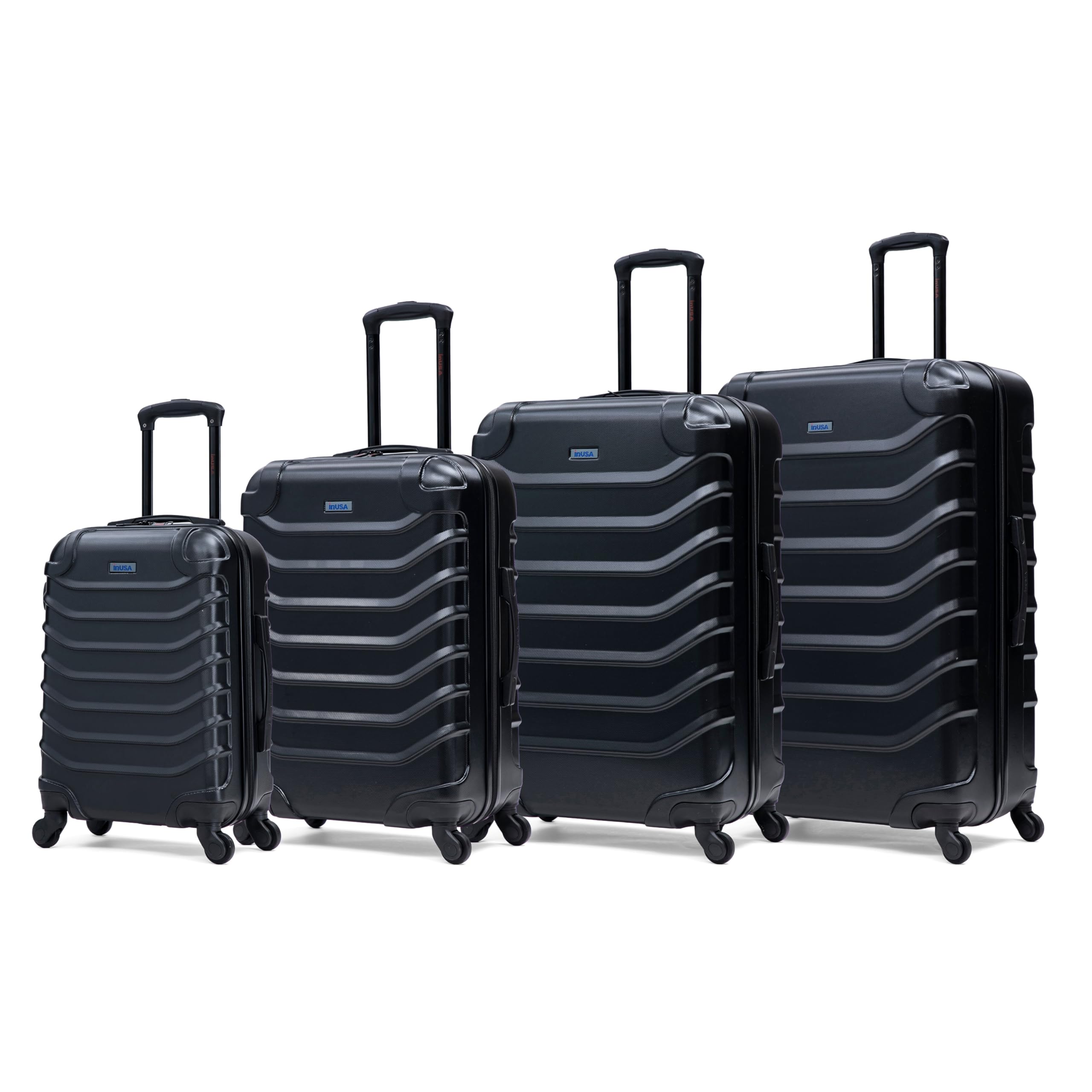 InUSA ENDURANCE Luggage with Spinner Wheels | Durable Lightweight Hardshell Suitcase, Travel Sets with Handle and Trolley | (20in, 24in, 28in, 32in) 4 Pieces Luggage Set | Black