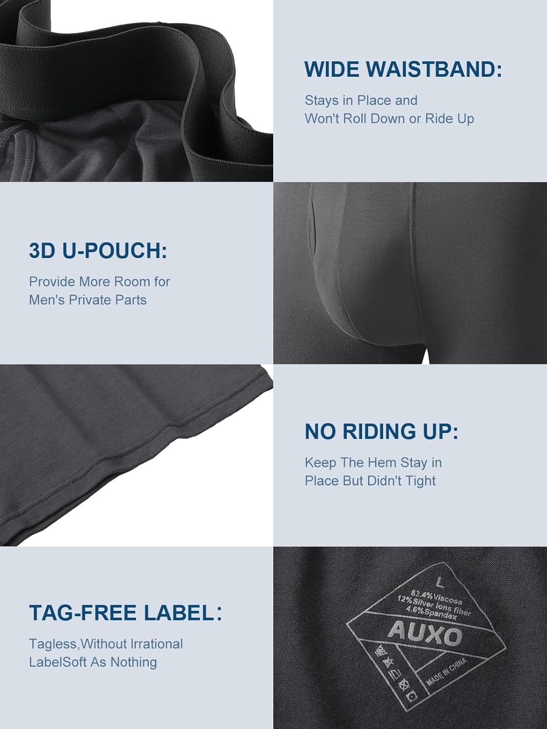 Auxo Mens Boxer Briefs Underwear Modal Breathable No Riding Up Moisture Wicking 4 Pack - Image 4