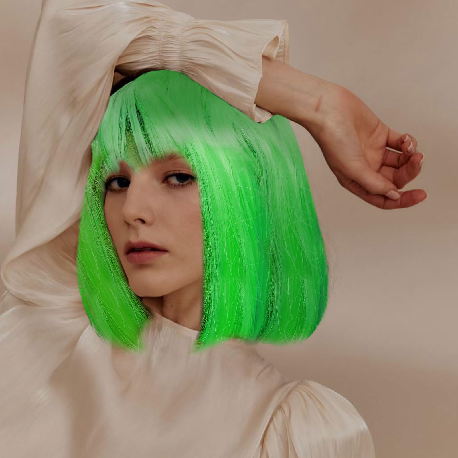 EUPSIIU Green Short Bob Wig for Women Fancy Dress 35cm/13.7inch Synthetic Short Straight Wigs - Image 3