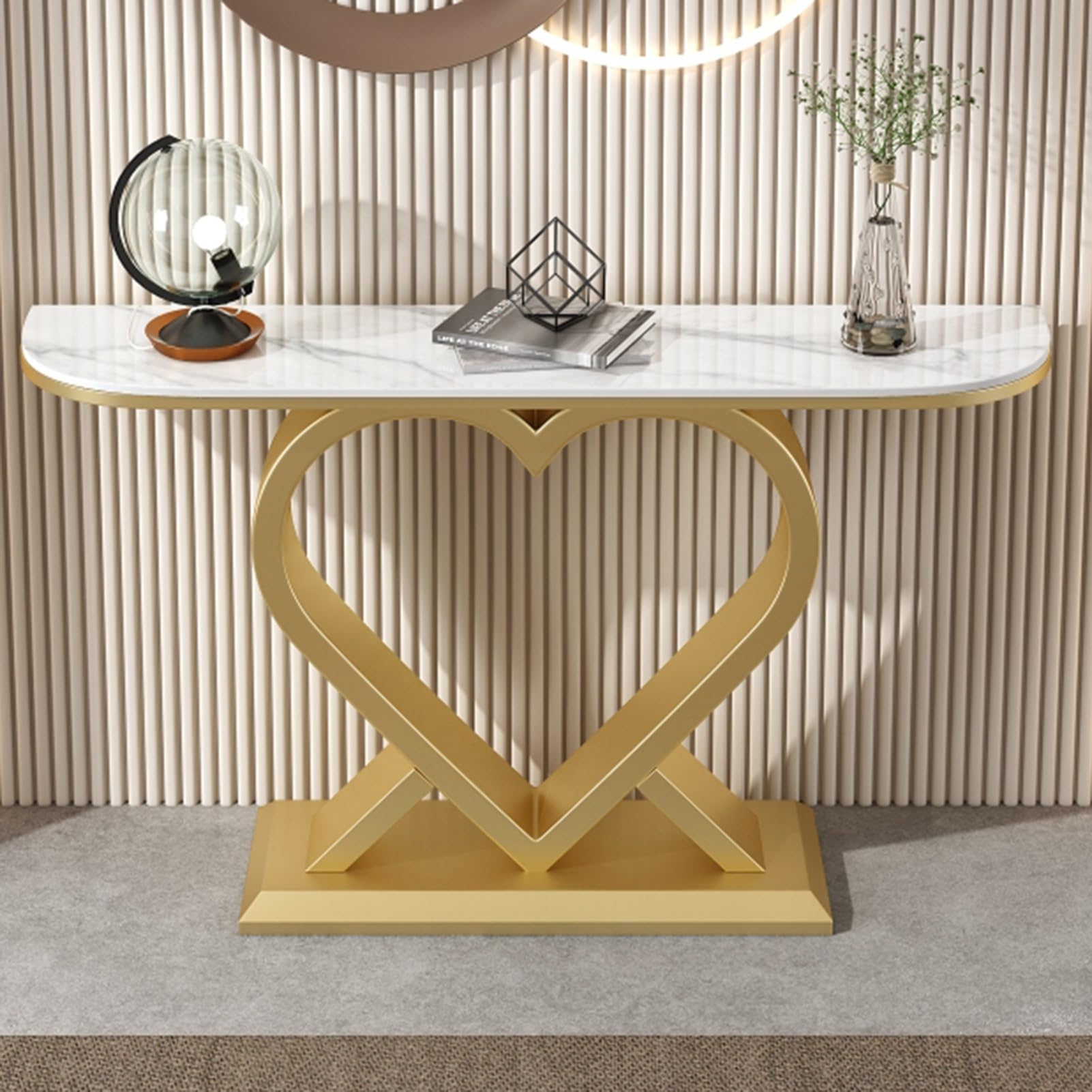 MESCXTY Hallway Table, Entryway Console Contemporary Accent Sofa Table Narrow Long, Decor, with Storage Shelves, for Entrance, Living Room(Gold A,150cm/59in)