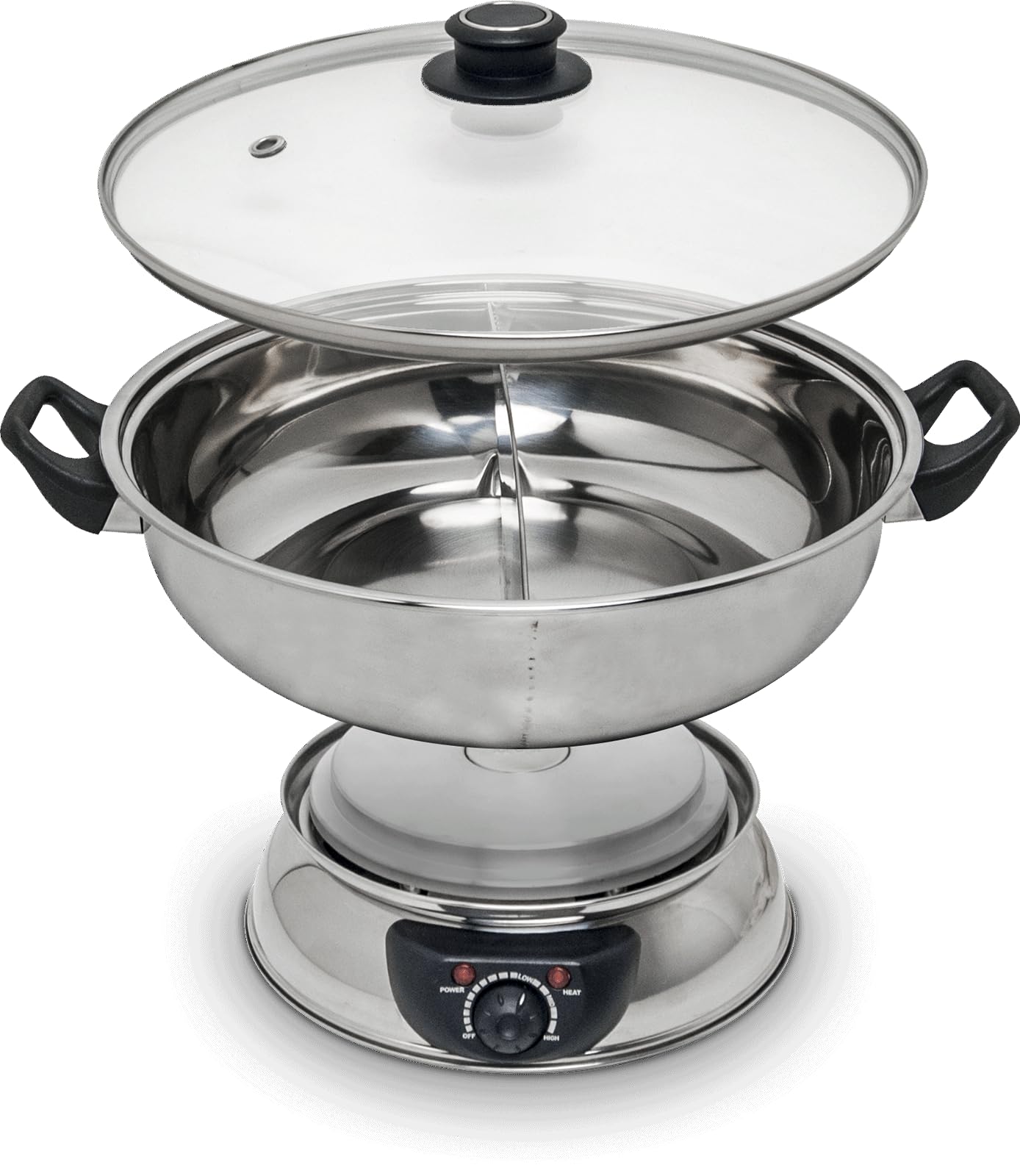 Remo - Poêle à fondue électrique - 2 compartiments - 4,5 litres - Ø30cm - Hotpot électrique - 2 compartiments séparés