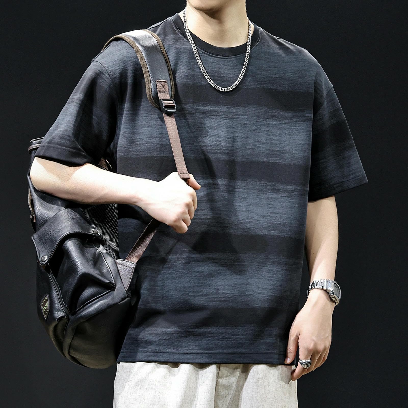 Oversized Tshirt Herren Gestreiftes Kurzarm-T-Shirt Für Herren; Lockeres, Lässiges Sommeroberteil In Übergröße, Geeignet Für Den Alltag