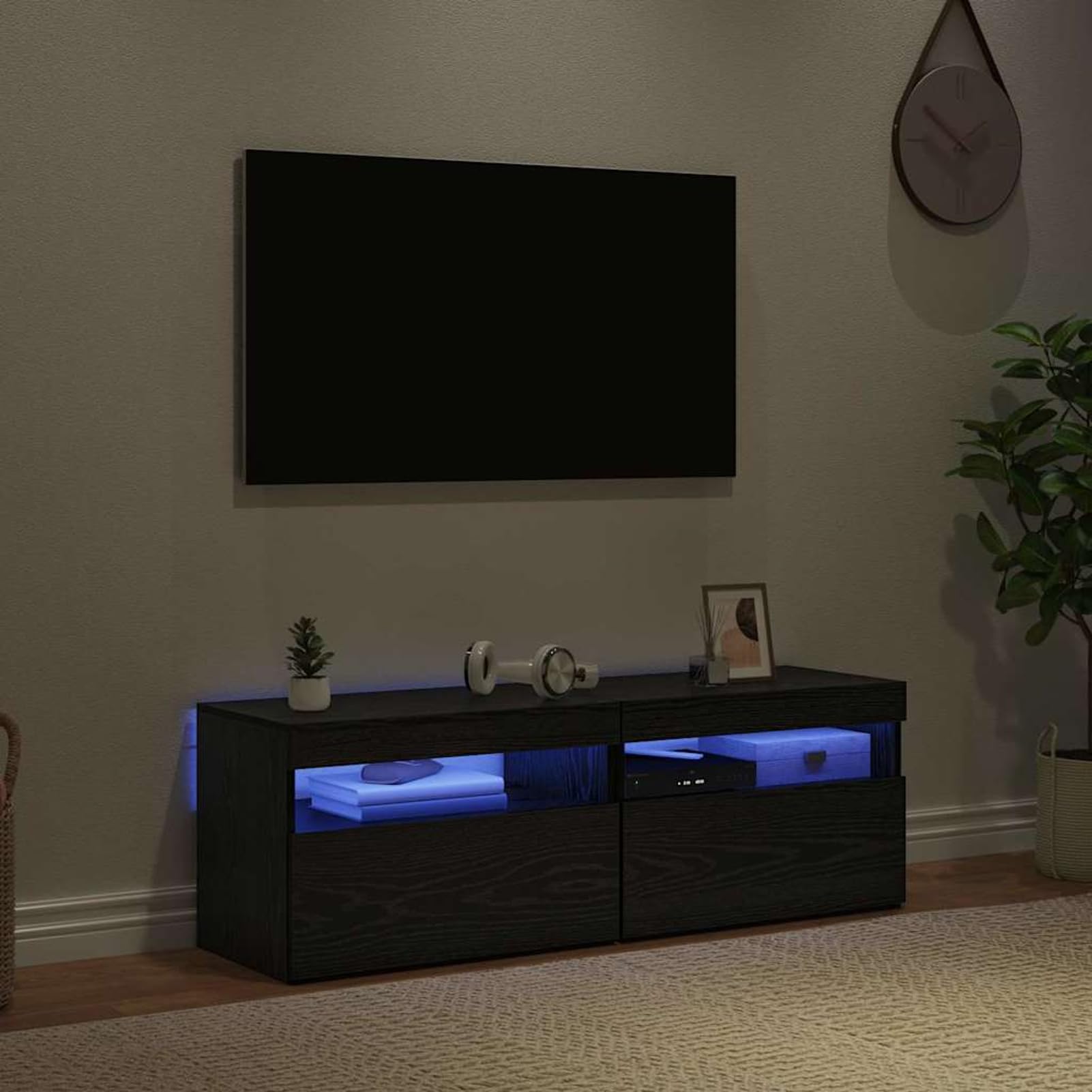 Gecheer TV-Schrank 2er Set, Eiche Optik mit LED Beleuchtung und viel Stauraum, Moderne Lowboards aus Holzwerkstoff Fuer Wohnzimmer und Media Center Einrichtung